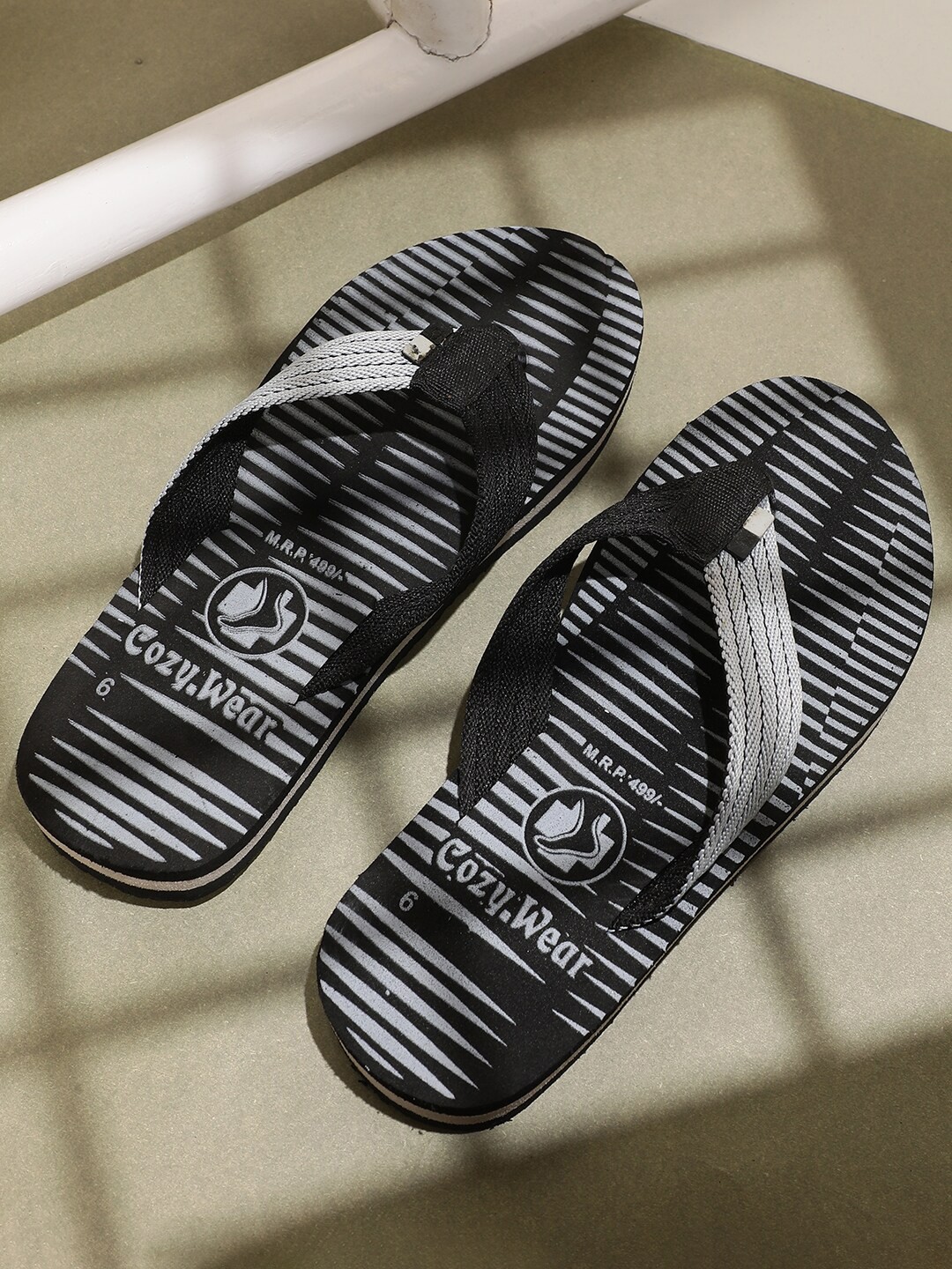 

Cozy Wear Men Striped Thong Flip-Flops, Grey
