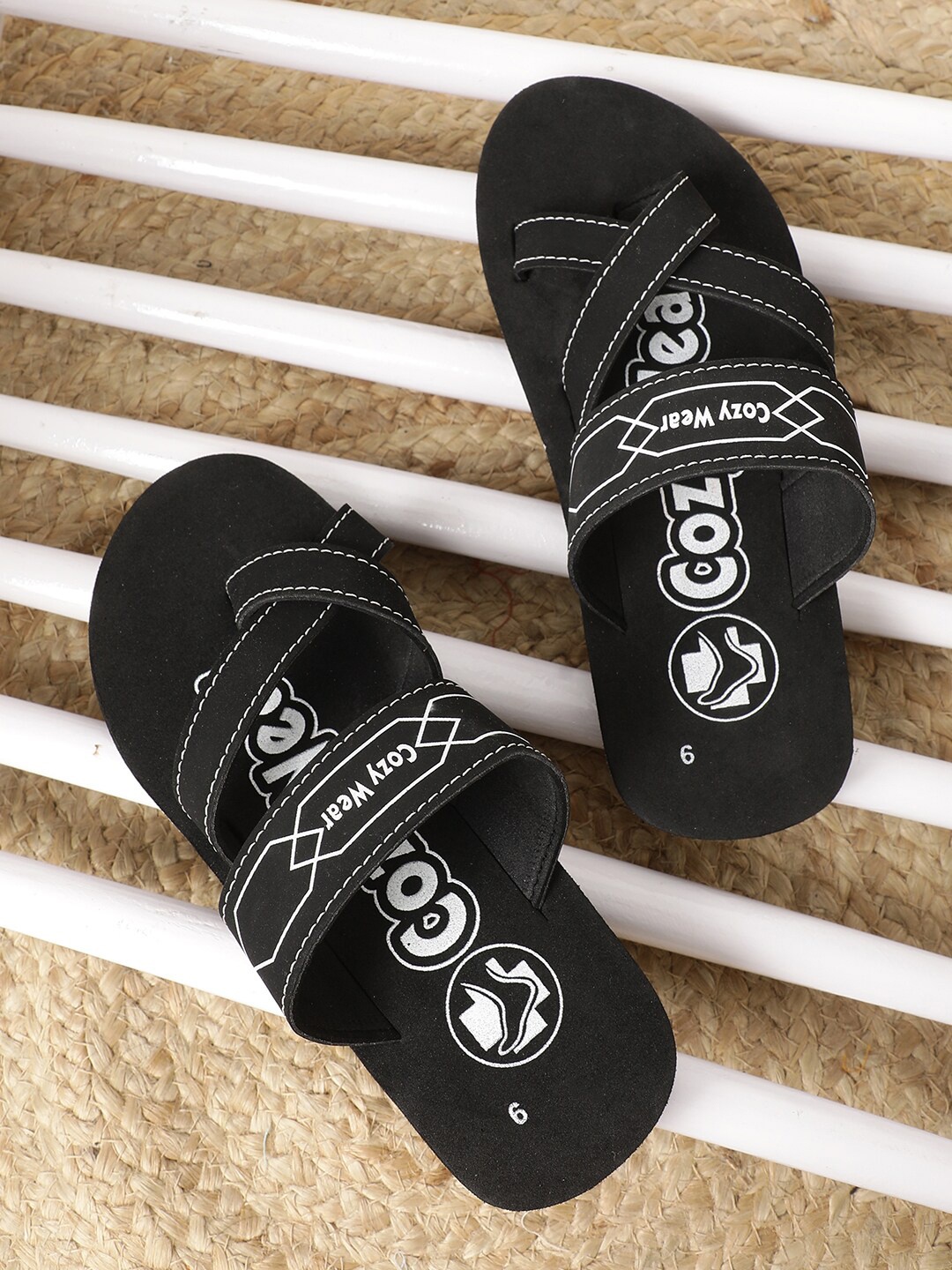 

Cozy Wear Men Printed Thong Flip-Flops, Black