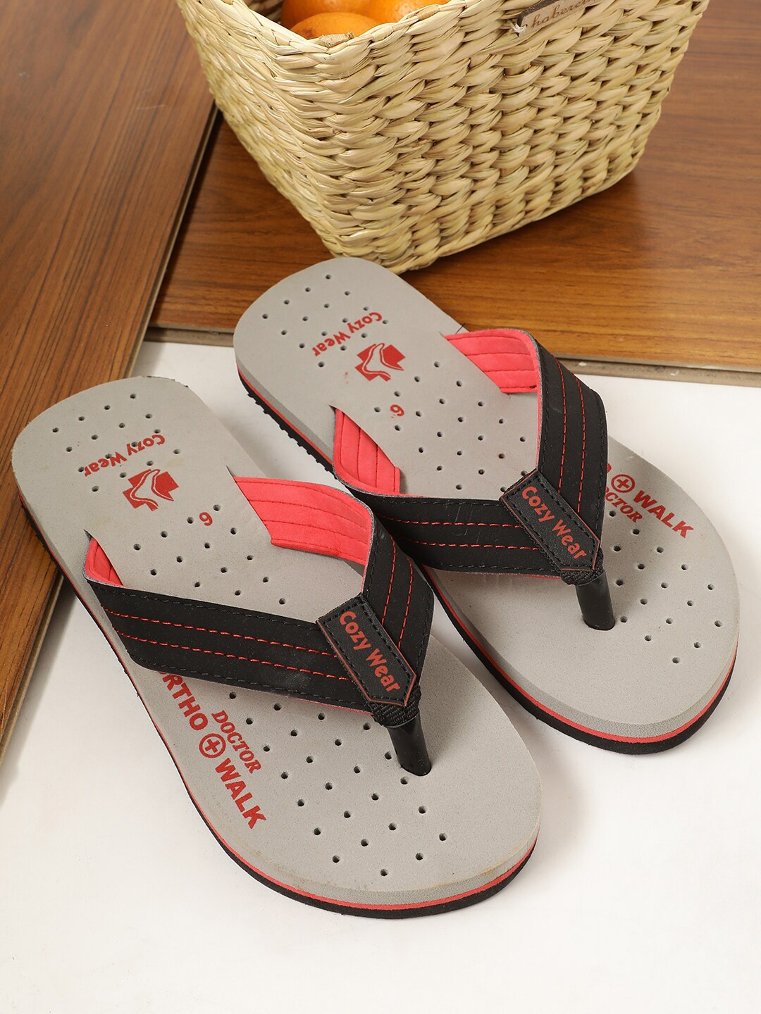 

Cozy Wear Men Printed Thong Flip-Flops, Grey