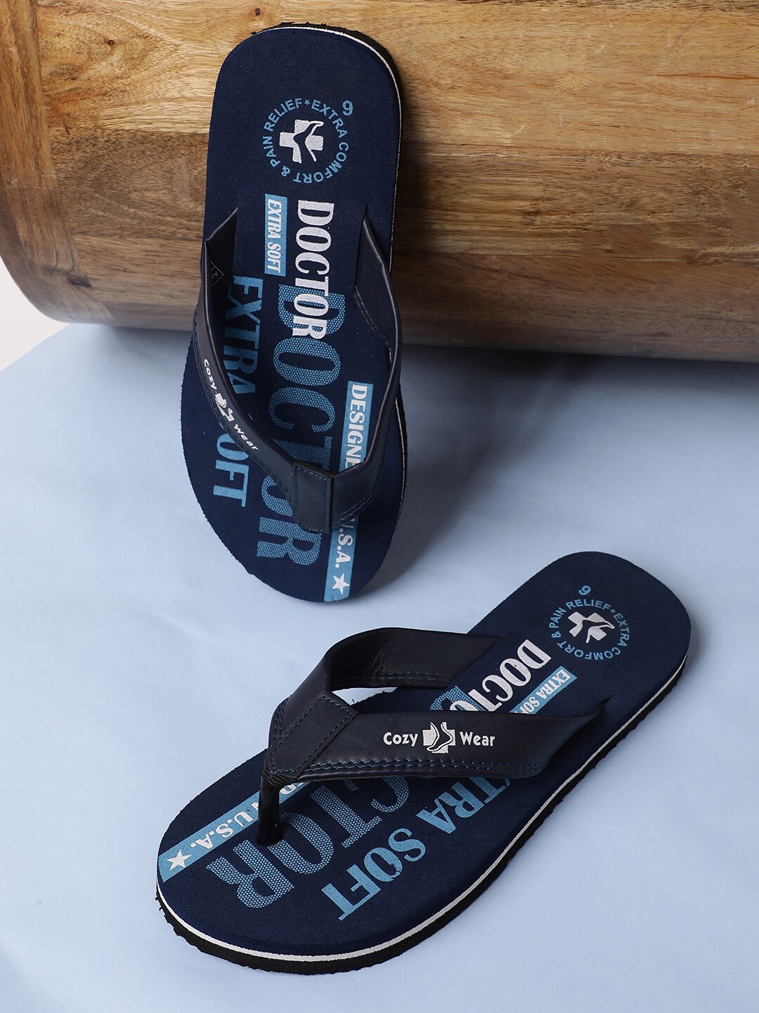 

Cozy Wear Men Printed Thong Flip-Flops, Blue