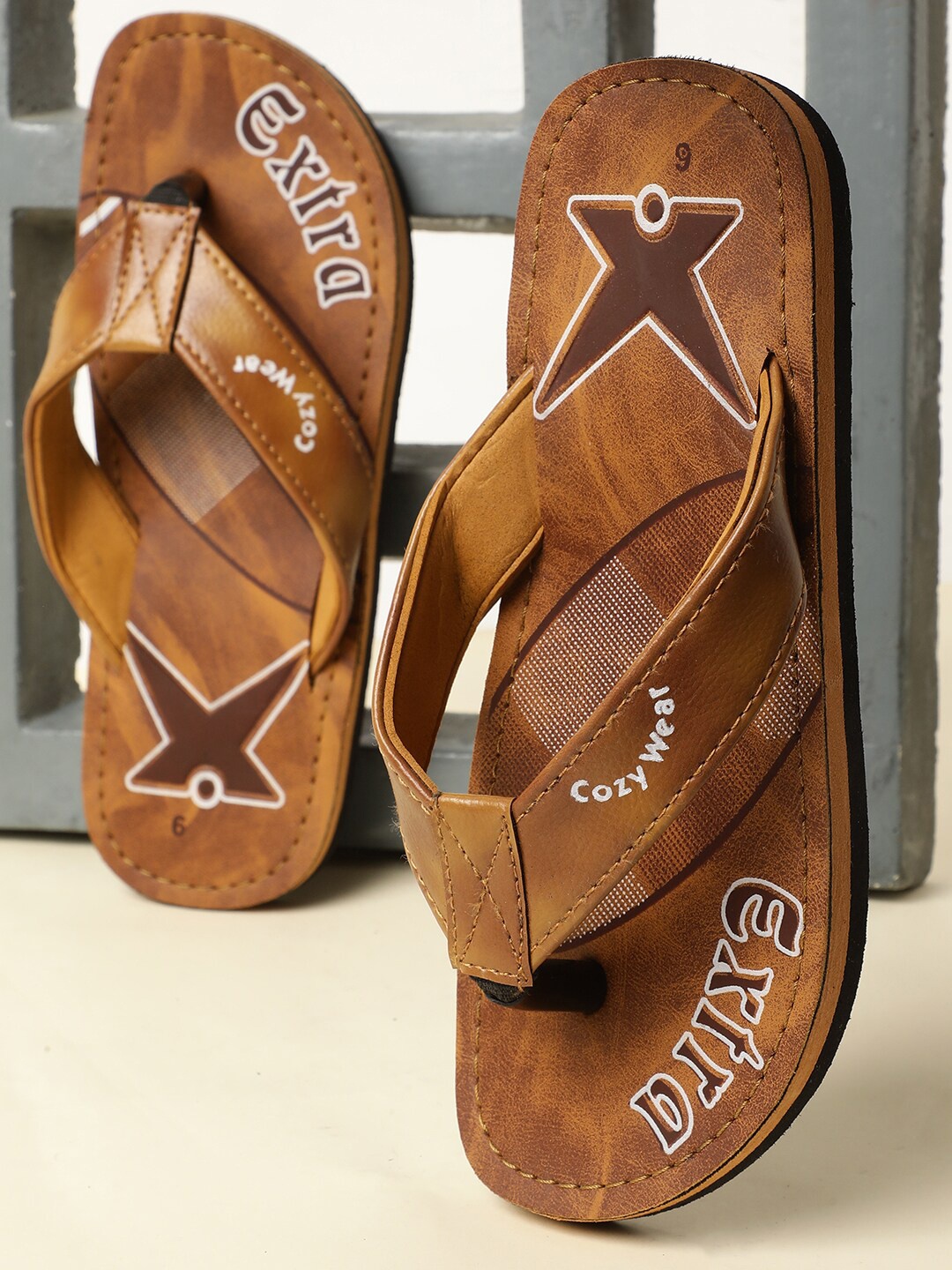 

Cozy Wear Men Printed Thong Flip-Flops, Tan