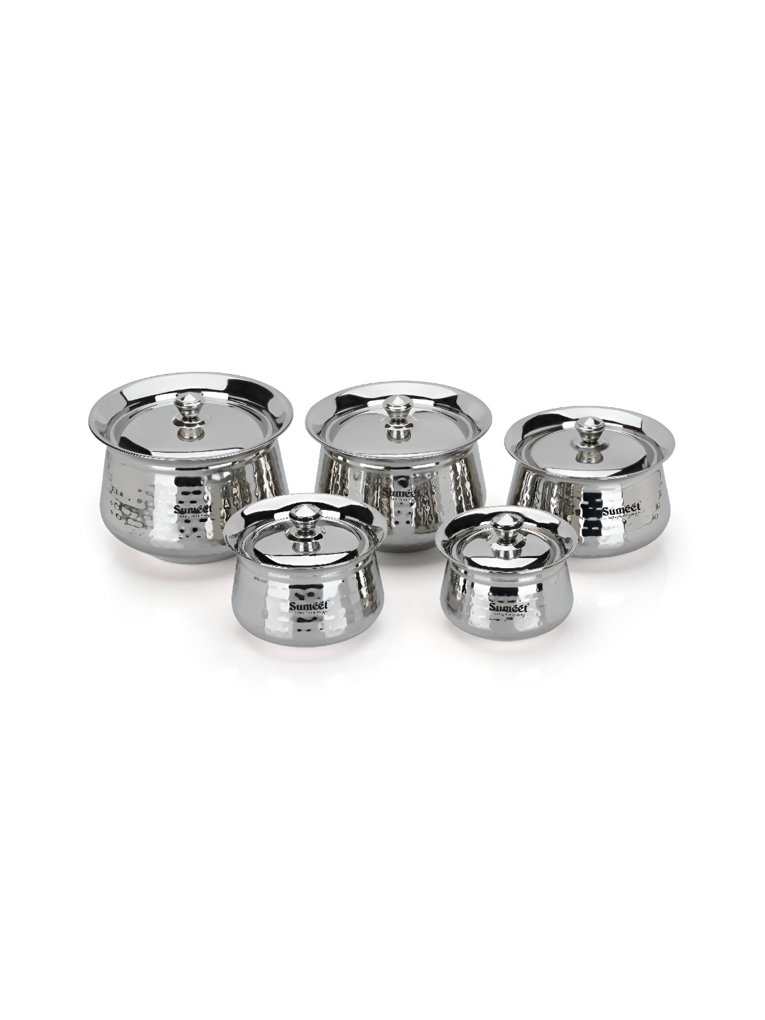 

Sumeet Silver-Toned 5Pcs Stainless Steel Dishwasher Safe Cooking Handis