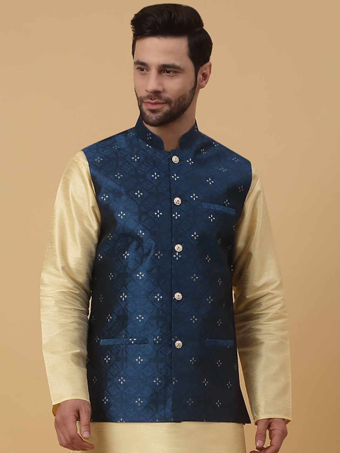 

KRAFT INDIA Woven Design Nehru Jacket, Blue