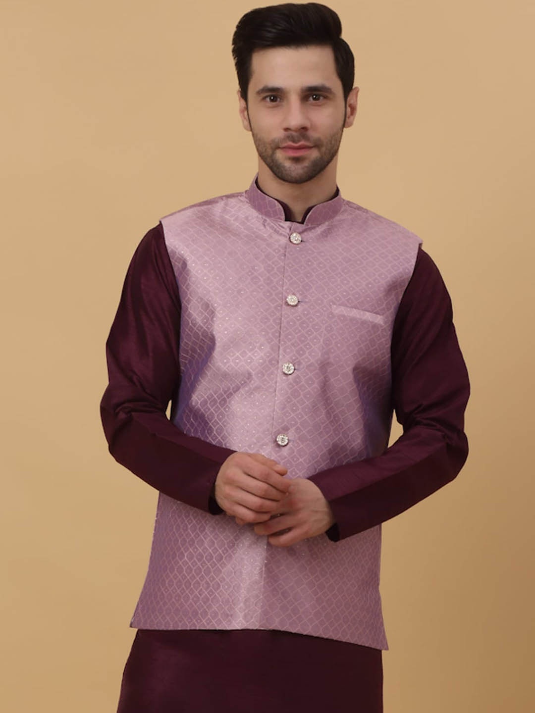 

KRAFT INDIA Woven Design Nehru Jacket, Mauve