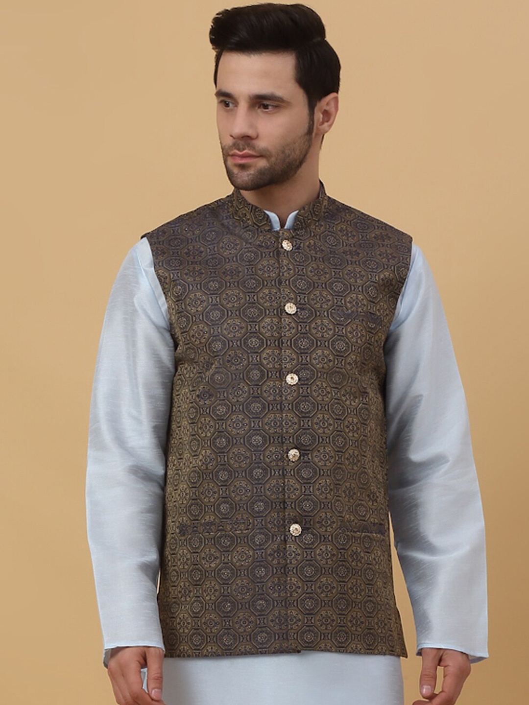 

KRAFT INDIA Printed Woven Nehru Jacket, Blue