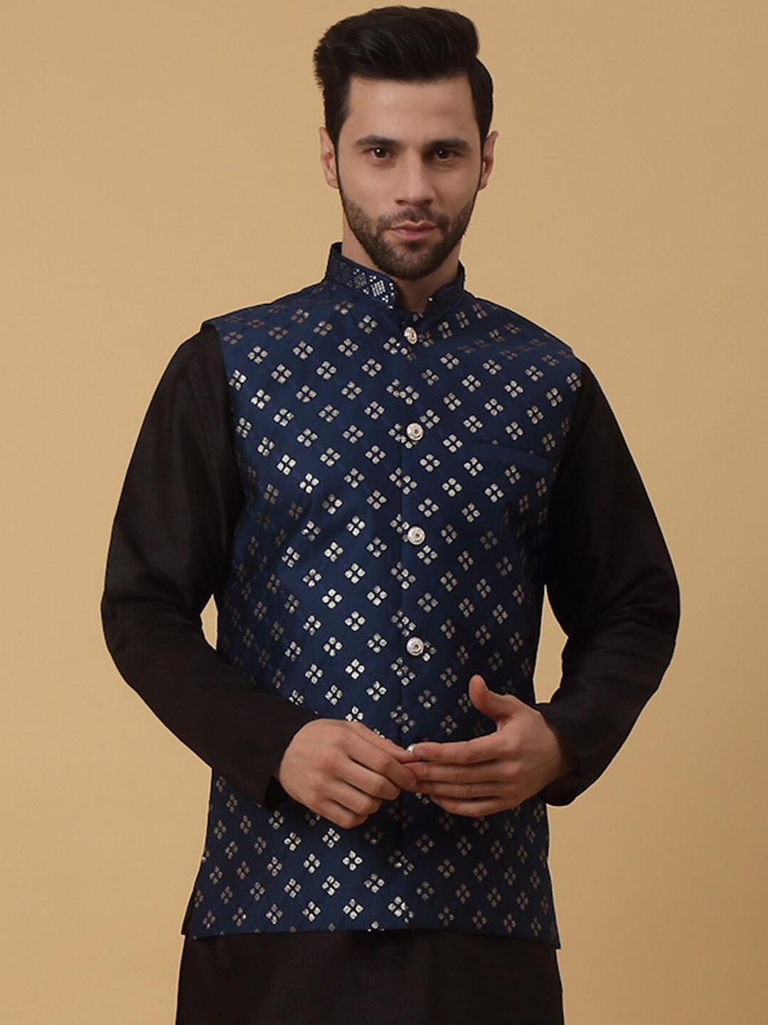 

KRAFT INDIA Embellished Woven Nehru Jacket, Blue