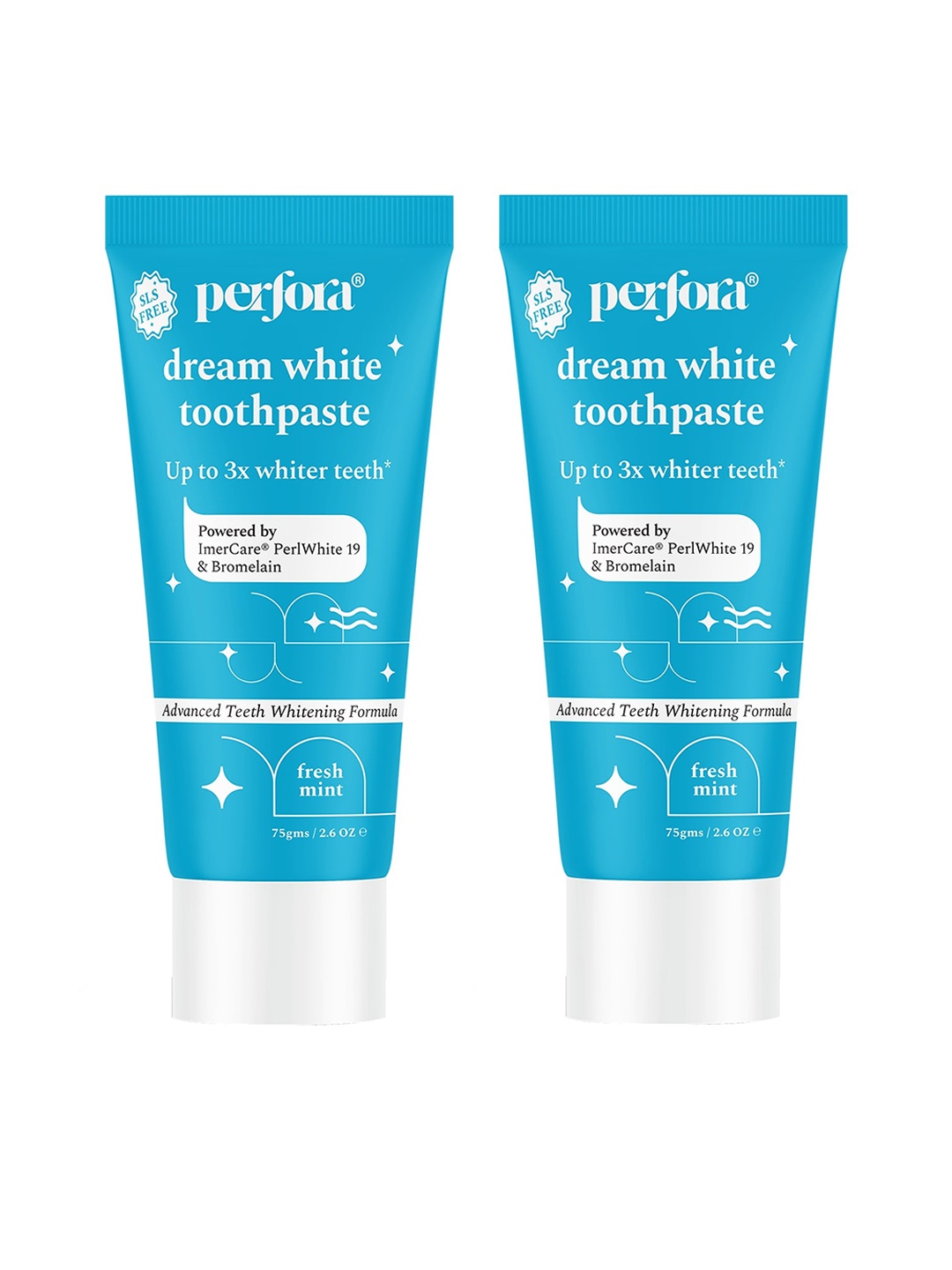 

Perfora Set of 2 Dream White Toothpaste 75 g each - Fresh Mint, Blue