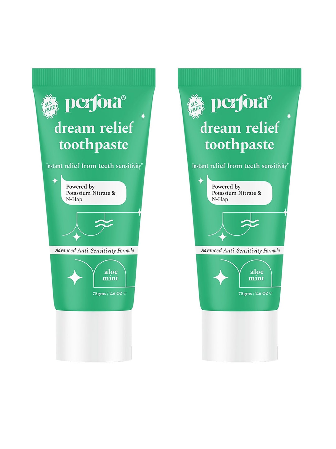 

Perfora Set of 2 Dream Relief Toothpaste 75 g each - Aloe Mint, Green