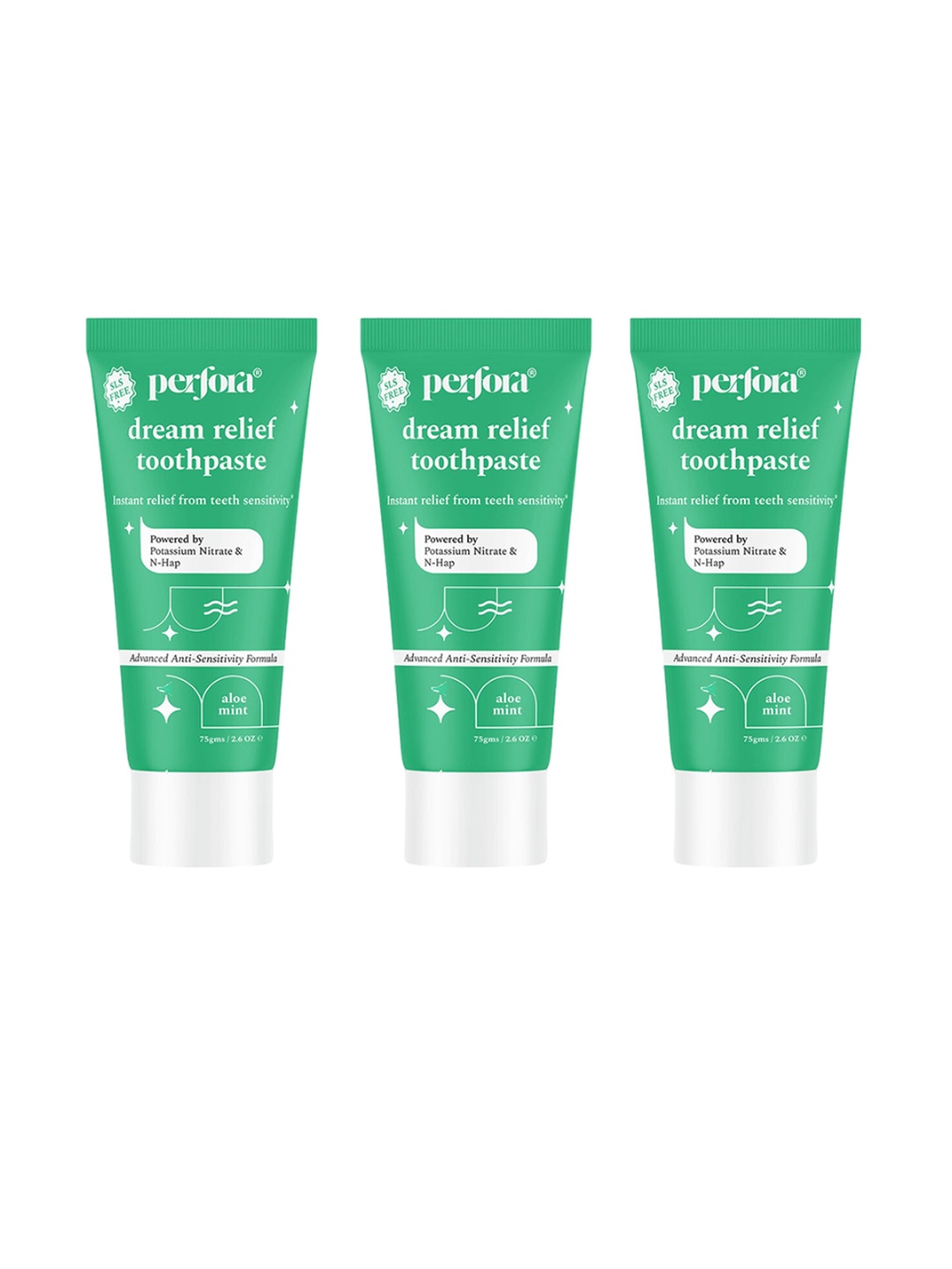 

Perfora Set of 3 Dream Relief Toothpaste 75 g each - Aloe Mint, Green
