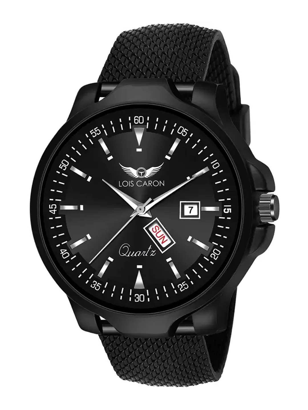 

LOIS CARON Men Solid Dial & Textured Strap Analogue Watch LCS-8307, Black