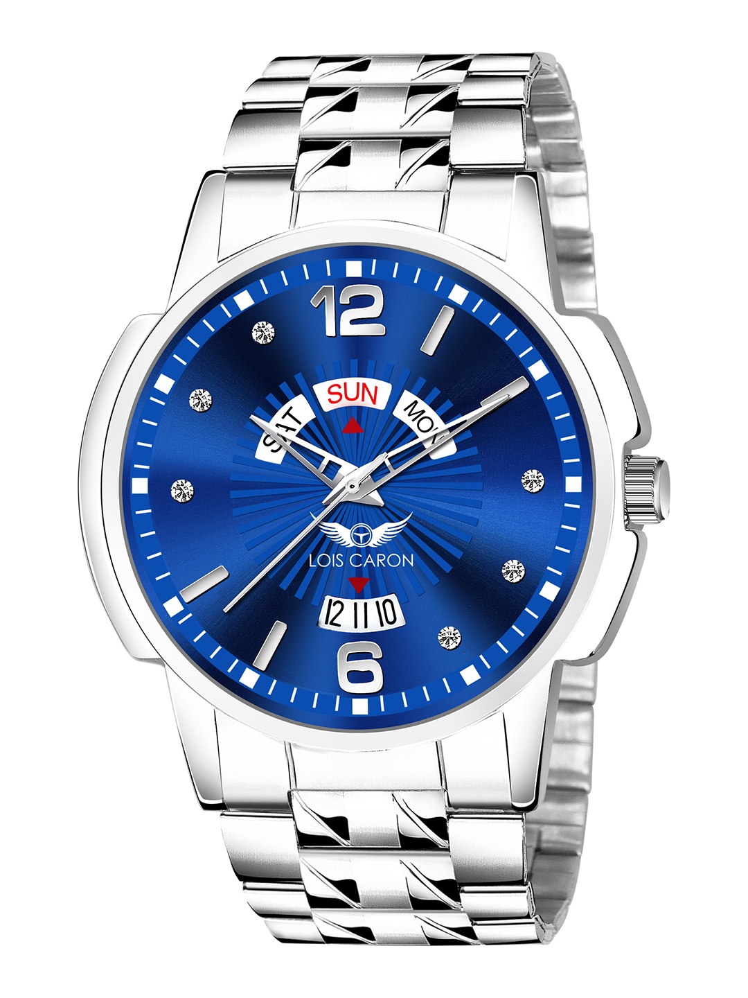 

LOIS CARON Men Stainless Steel Bracelet Style Straps Analogue Calendar Watch LCS-8304, Blue