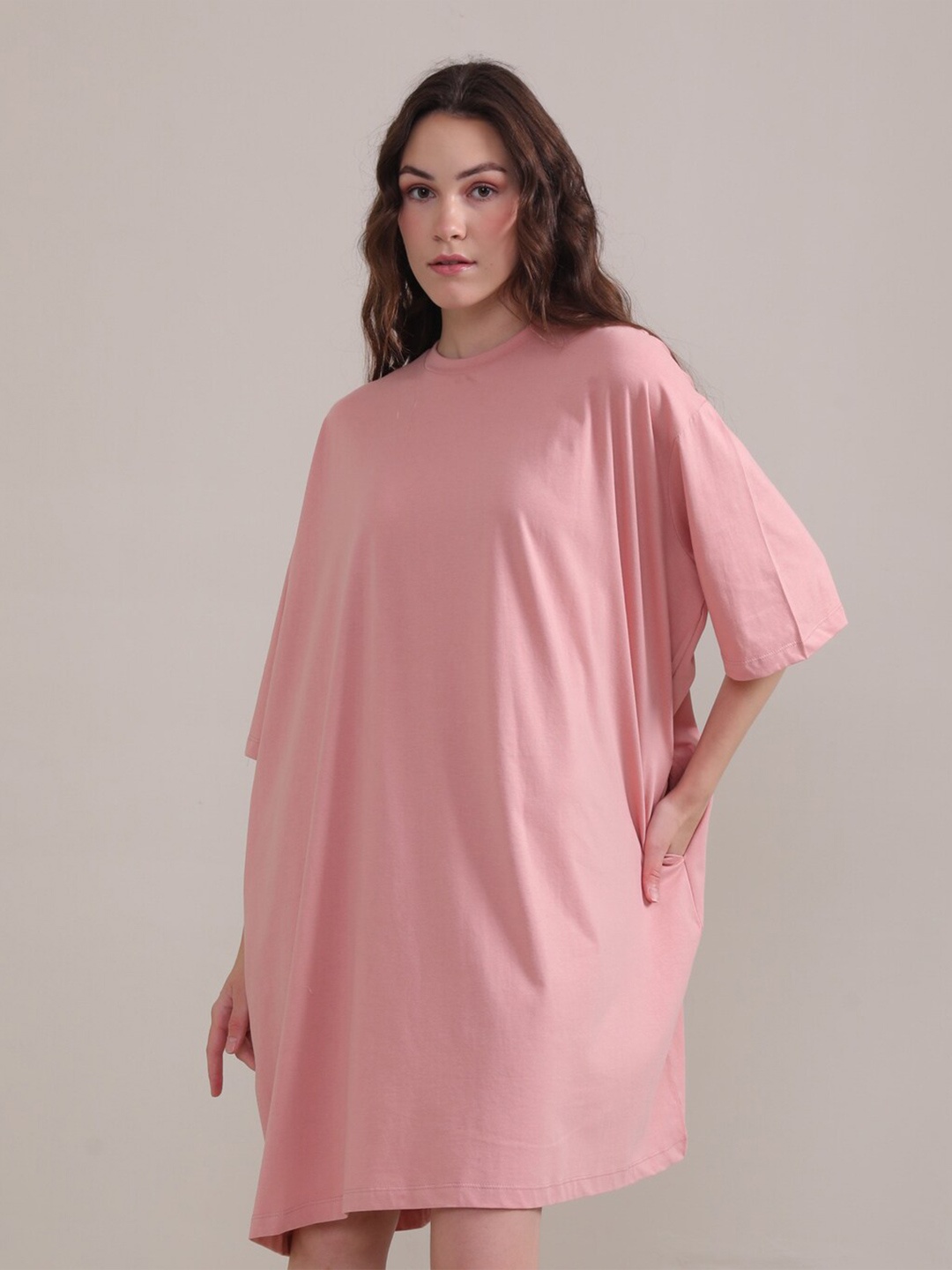 

BOTNIA Flared Sleeve Cotton Straight A-Line Dress, Pink