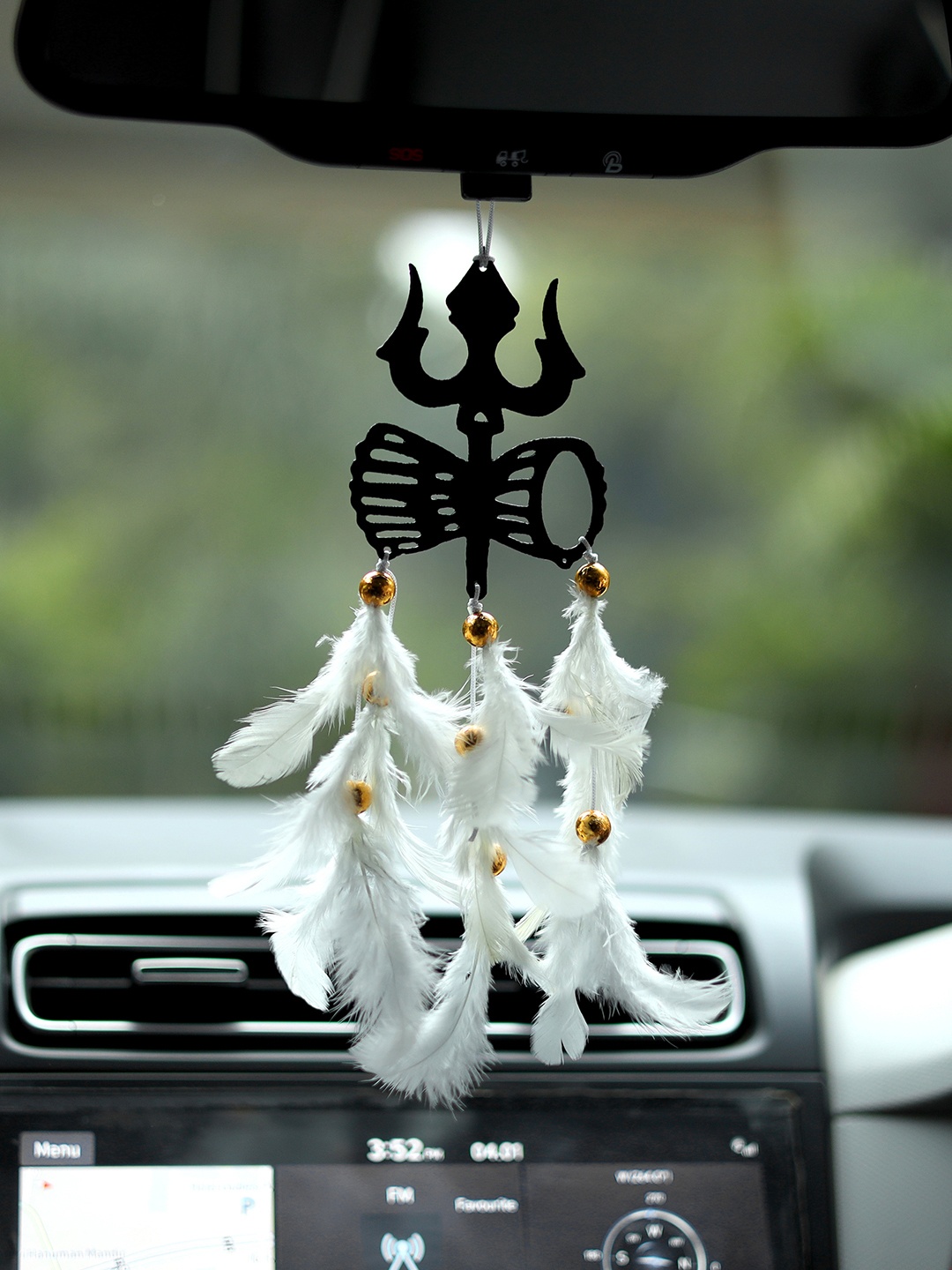 

DULI Black & White Metal Trishul Car Hanging Windchime