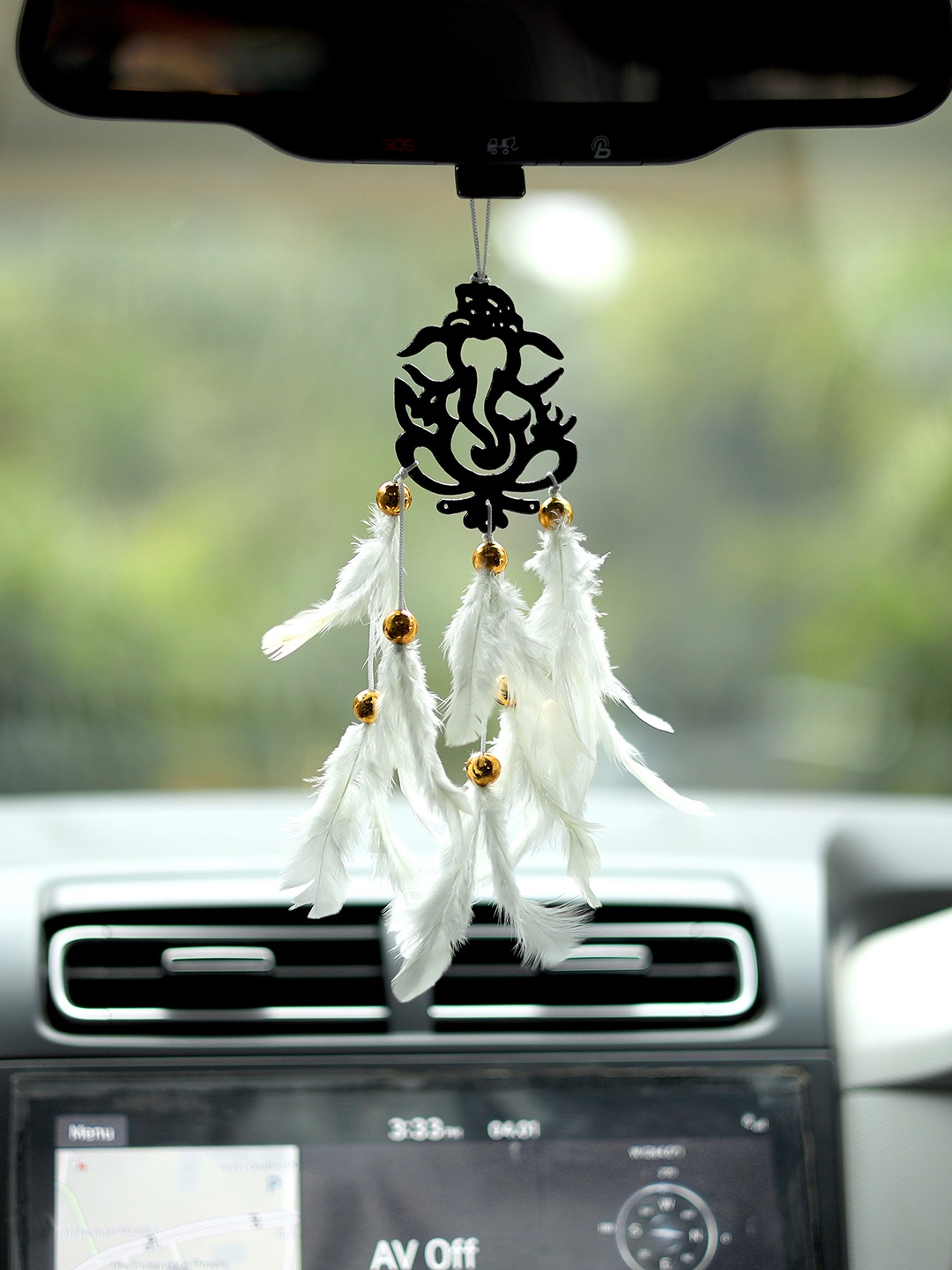 

DULI White & Black Metal Ganeshji Car Hanging Windchime