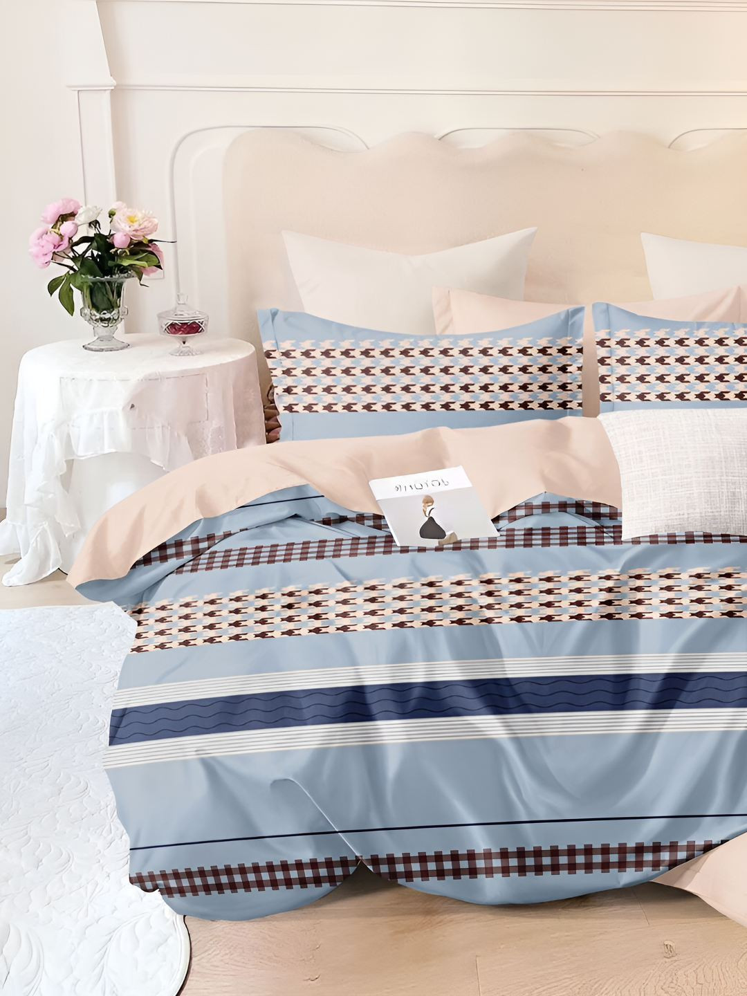 

Bajo's Blue & White Striped 300 TC Cotton Queen Bedsheet with 2 Pillow Covers
