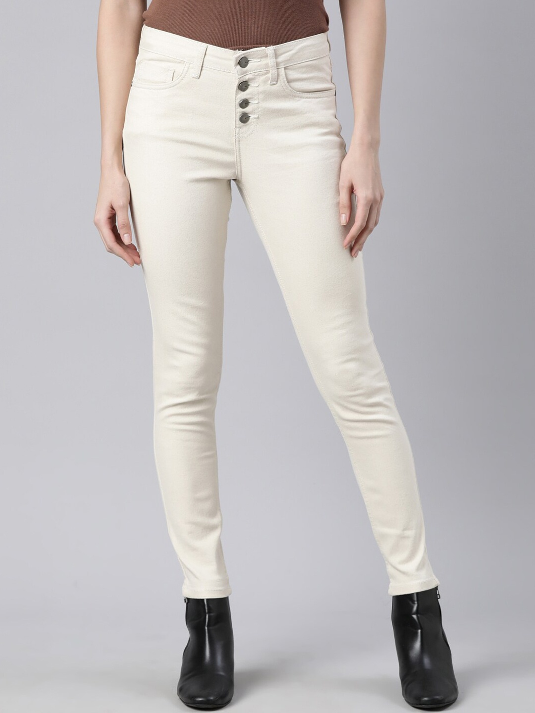 

Mast & Harbour Women Cream-Coloured Mid-Rise Skinny Fit Jeans