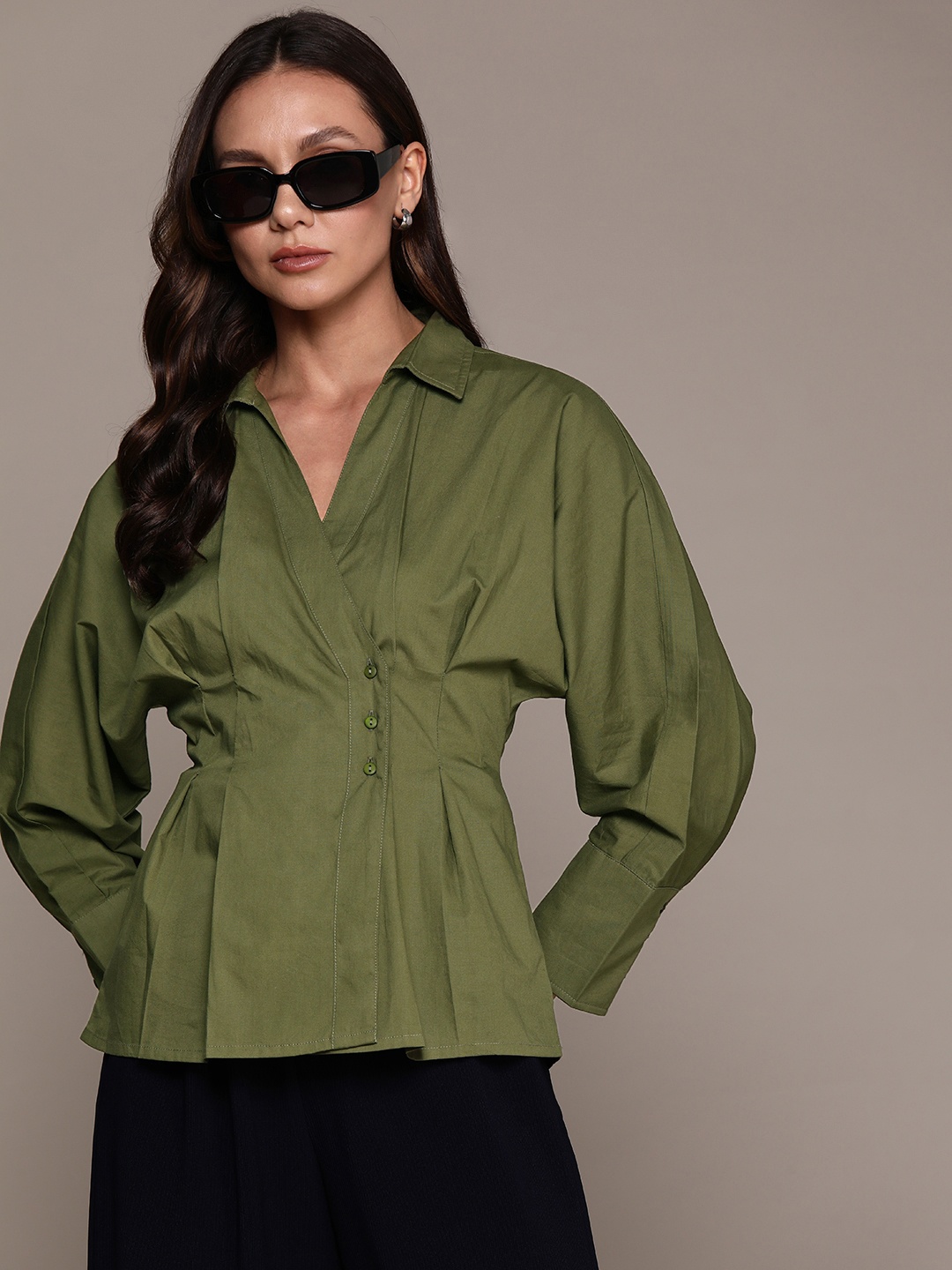 

Roadster Women Slim Fit Opaque Cotton Casual Shirt, Olive