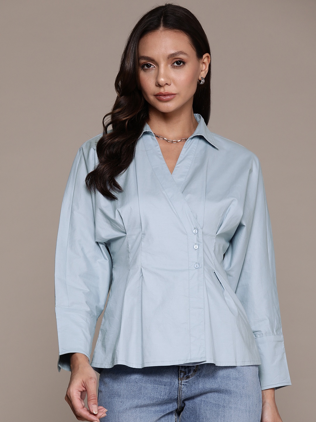 

Roadster Women Slim Fit Opaque Cotton Casual Shirt, Blue