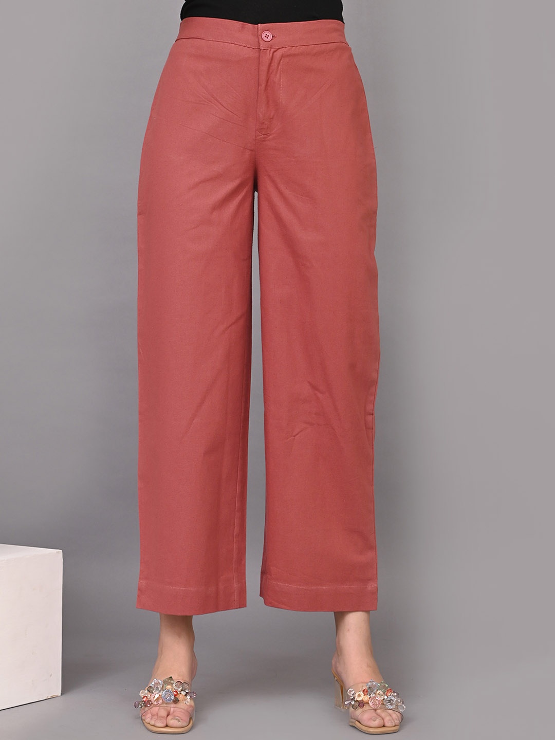 

IQRAAR Women Mid Rise Cotton Trousers, Peach