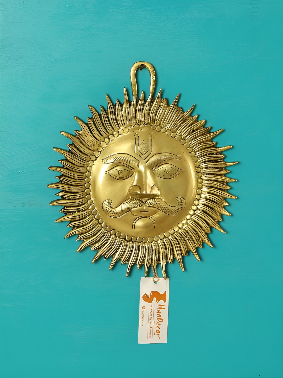 

Two Moustaches Designer Sun Brass Wall Hanging, Gold