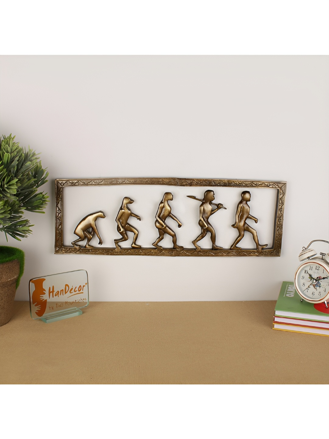 

Two Moustaches Evolution Of Human Designer Brass Wall Hanging, Metallic