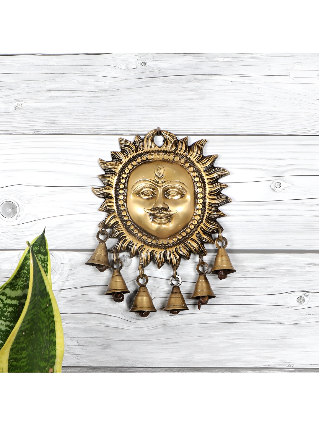 

Two Moustaches Brown Brass Sun Designed Wall Hanging with Bells