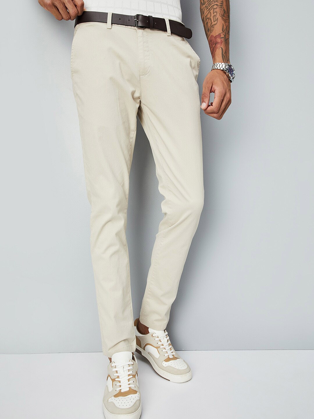 

max Men Mid Rise Cotton Chinos Trousers, Beige