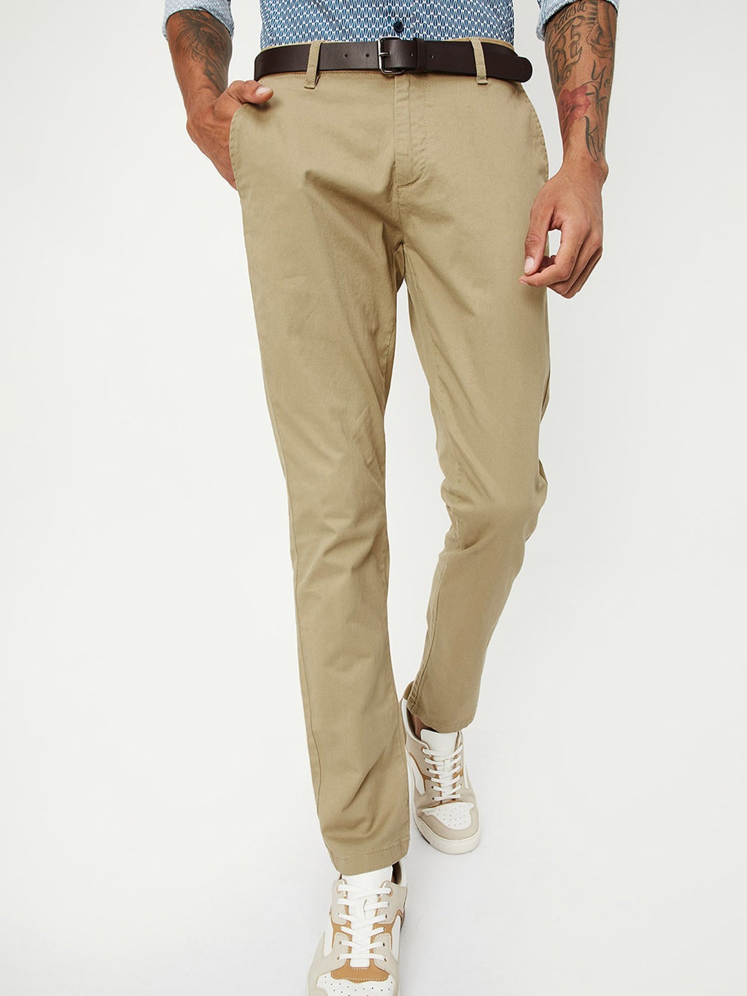 

max Men Mid Rise Cotton Trousers, Brown