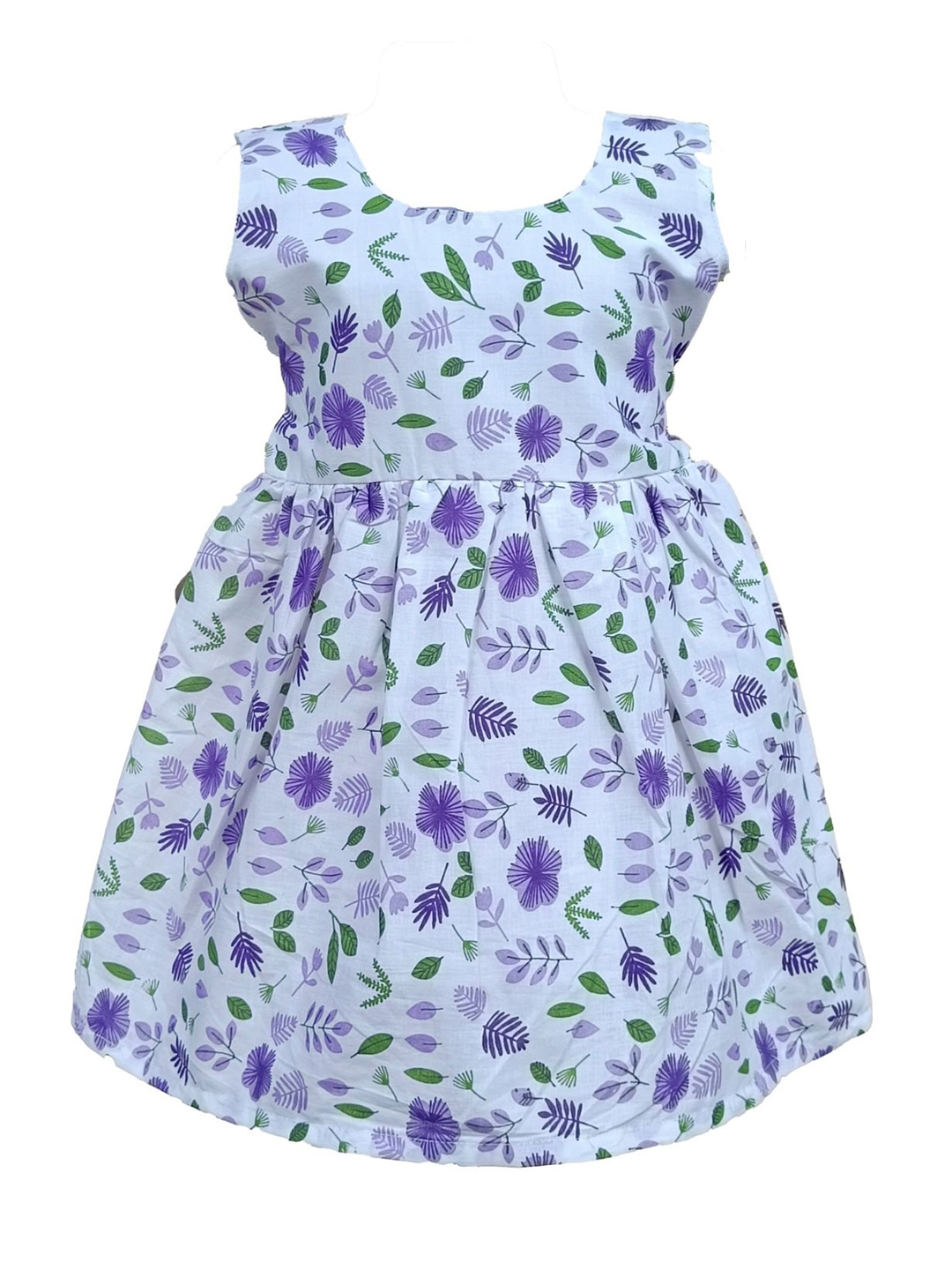 

BAESD Girls Floral Print Round Neck Sleeveless Fit & Flare Cotton Dress, White