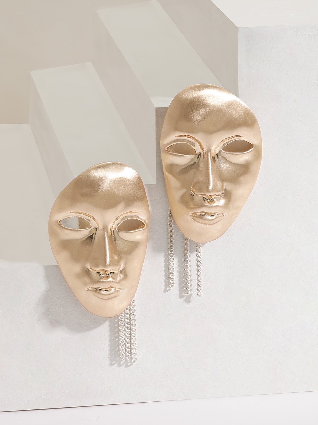 

Rubans Voguish Gold Plated Vogue-Inspired Venetian Mask Pewter Earrings