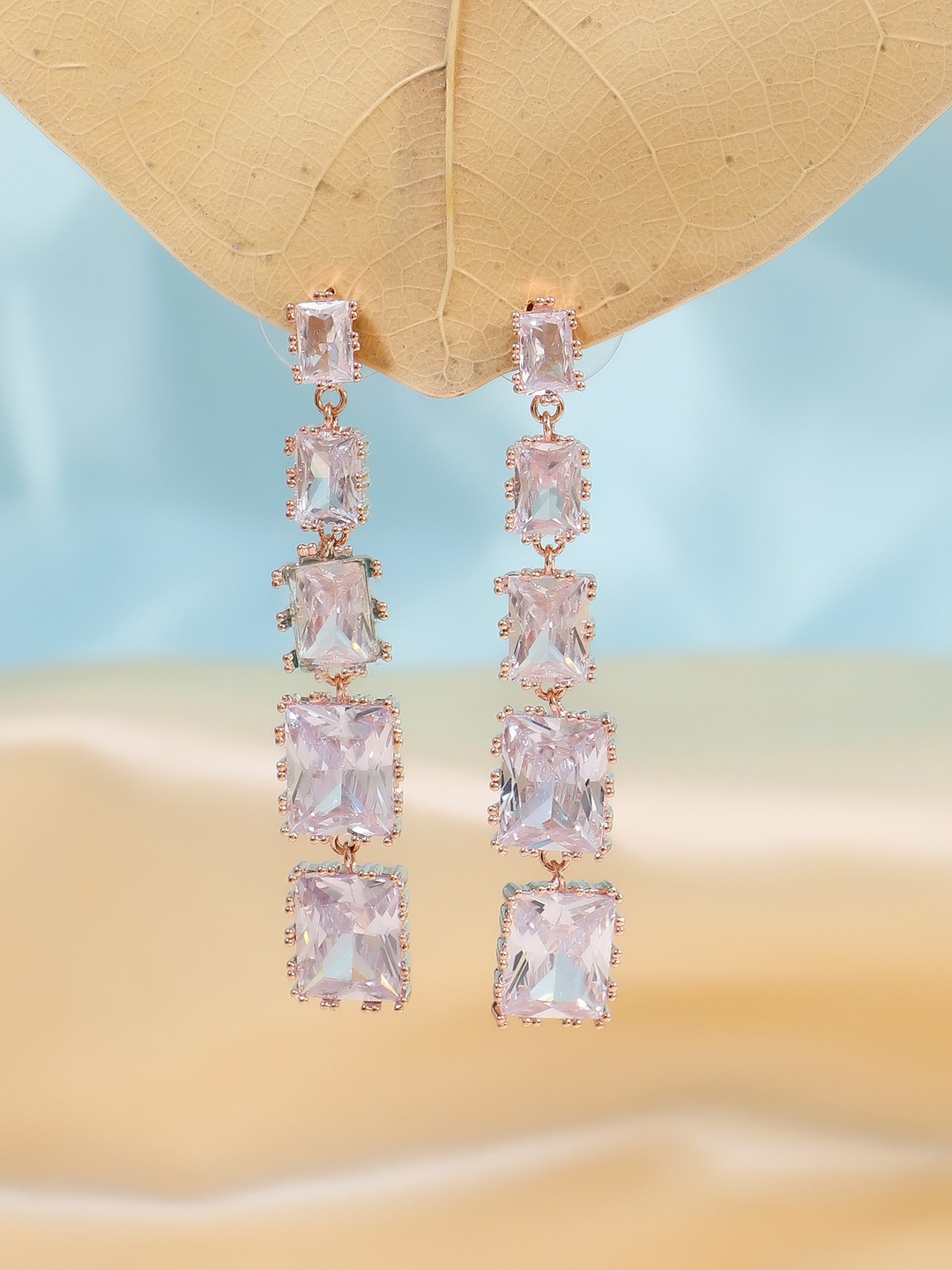 

DressBerry Rose Gold Plated Stone Studded Classic Drop Earrings