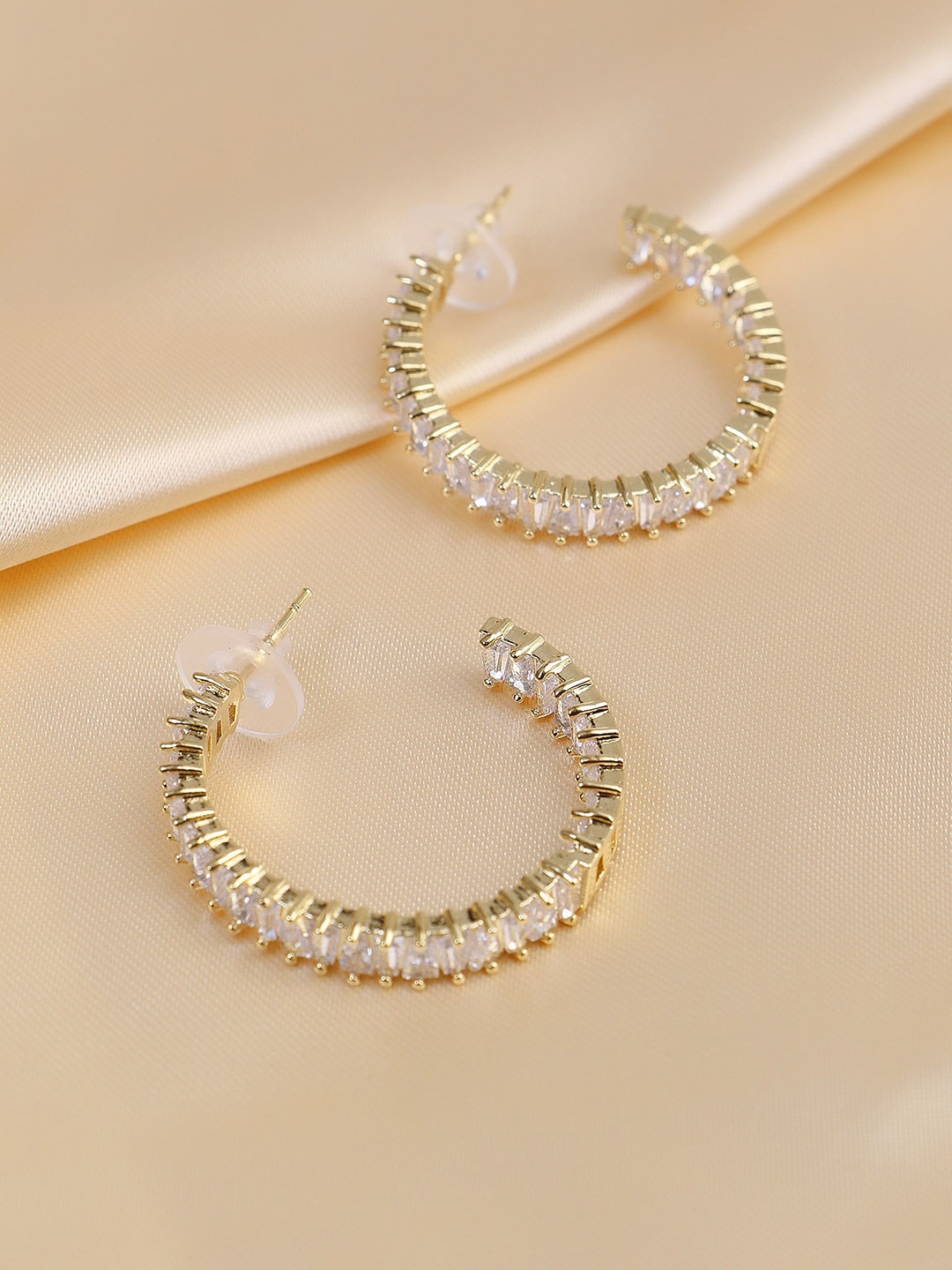 

DressBerry Gold-Plated Crystals-Studded Classic Half Hoop Earrings