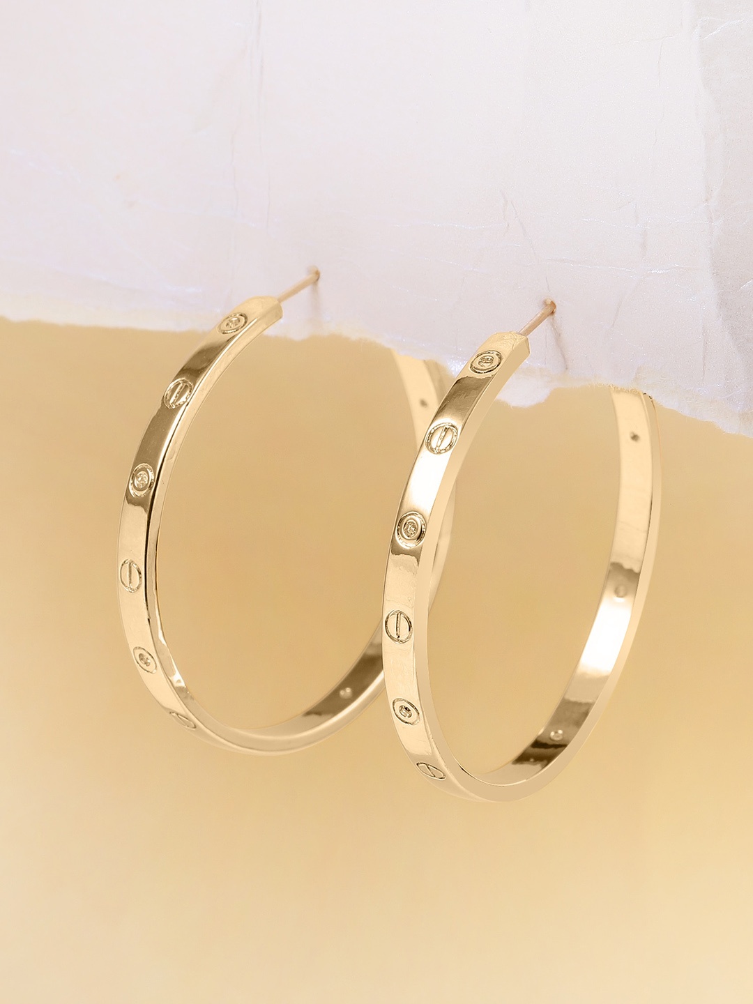 

DressBerry Gold-Plated Stone Studded Classic Hoop Earrings