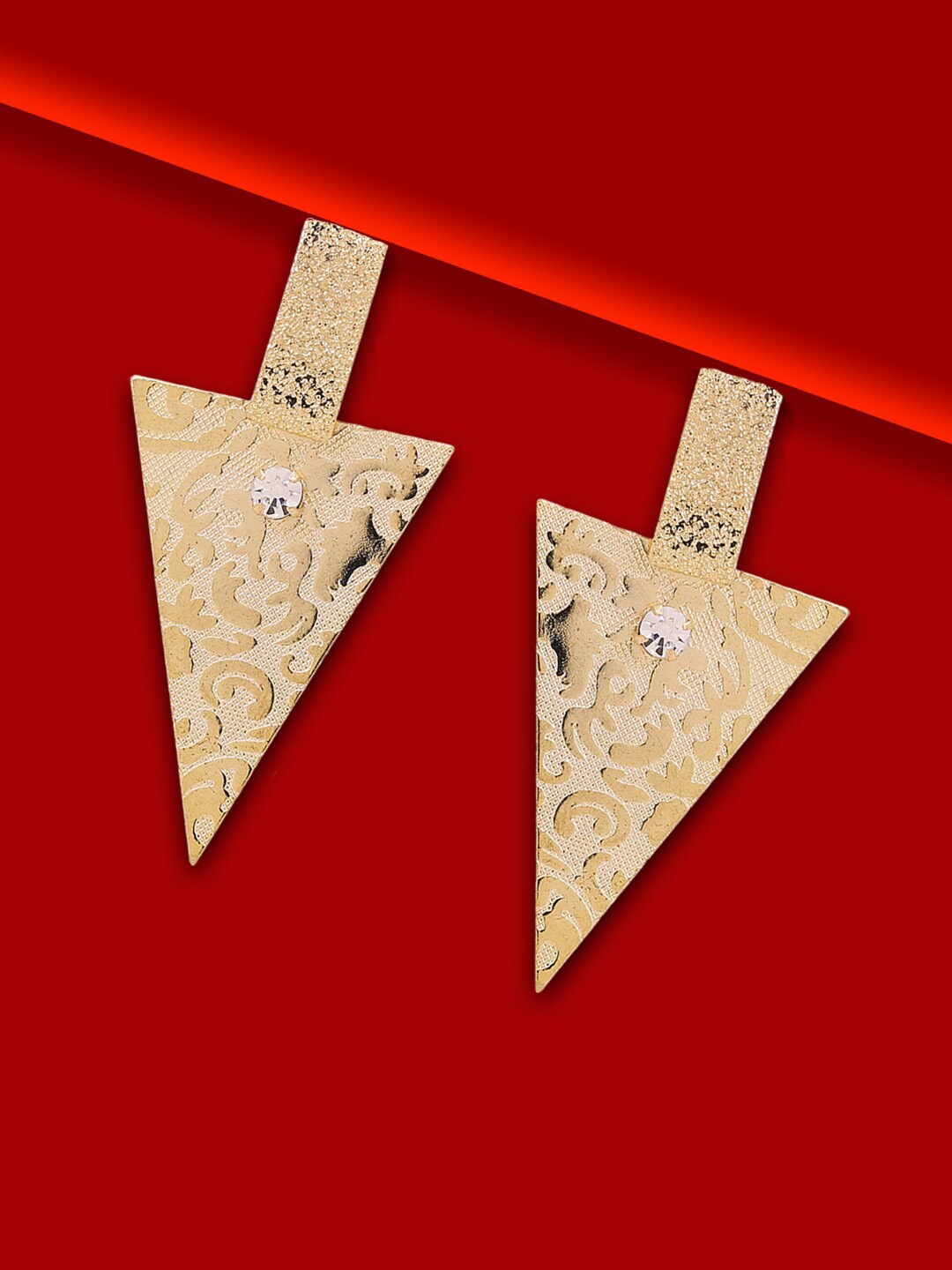 

DressBerry Gold-Plated Crystals-Studded Triangular Drop Earrings