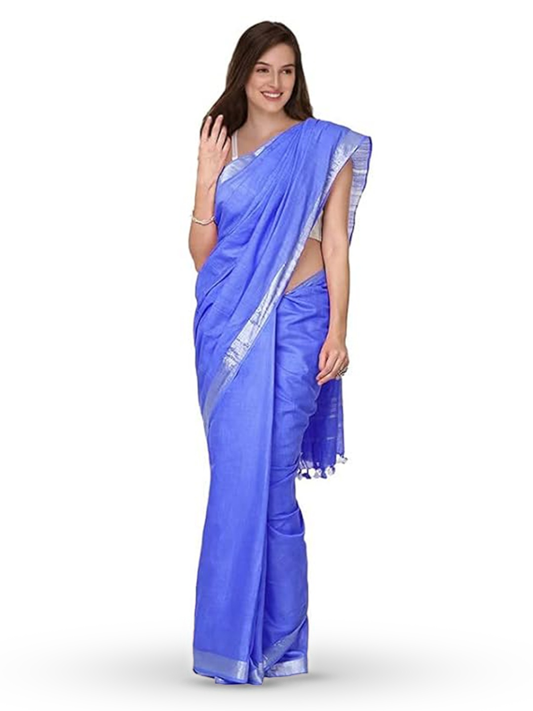 

INDIA SILK PWCS LTD Zari Pure Cotton Bhagalpuri Saree, Blue