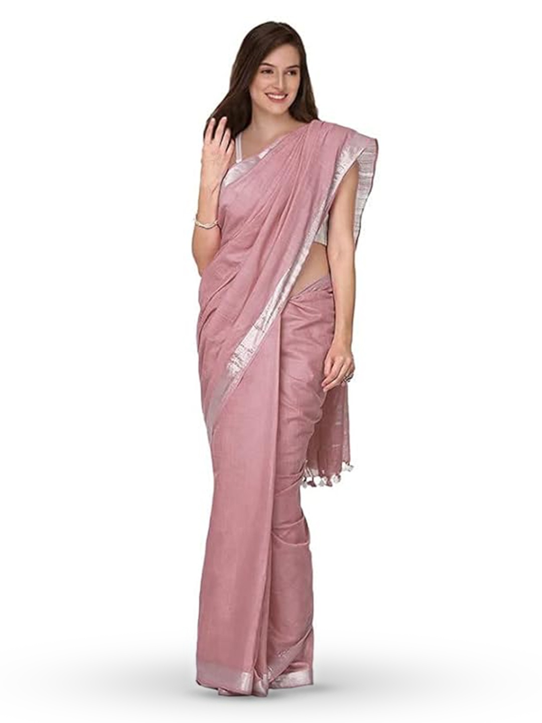 

INDIA SILK PWCS LTD Zari Pure Cotton Bhagalpuri Saree, Rose