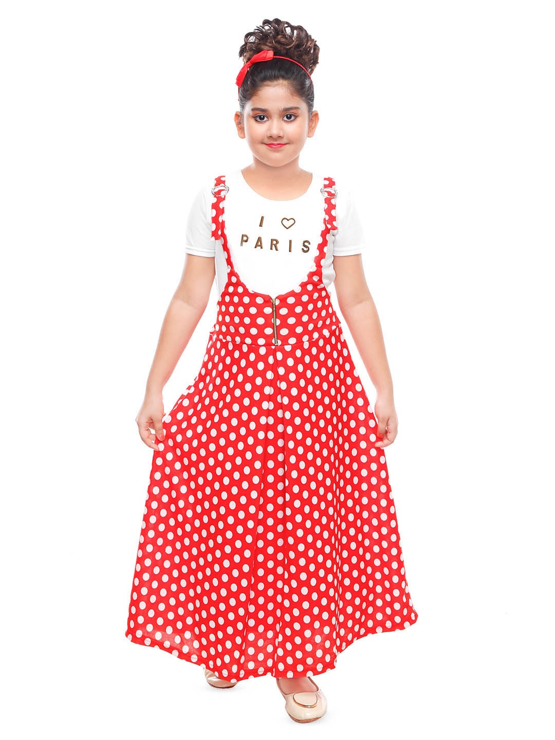 

BAESD Girls Polka Dot Print Round Neck A-Line Maxi Dress, Red