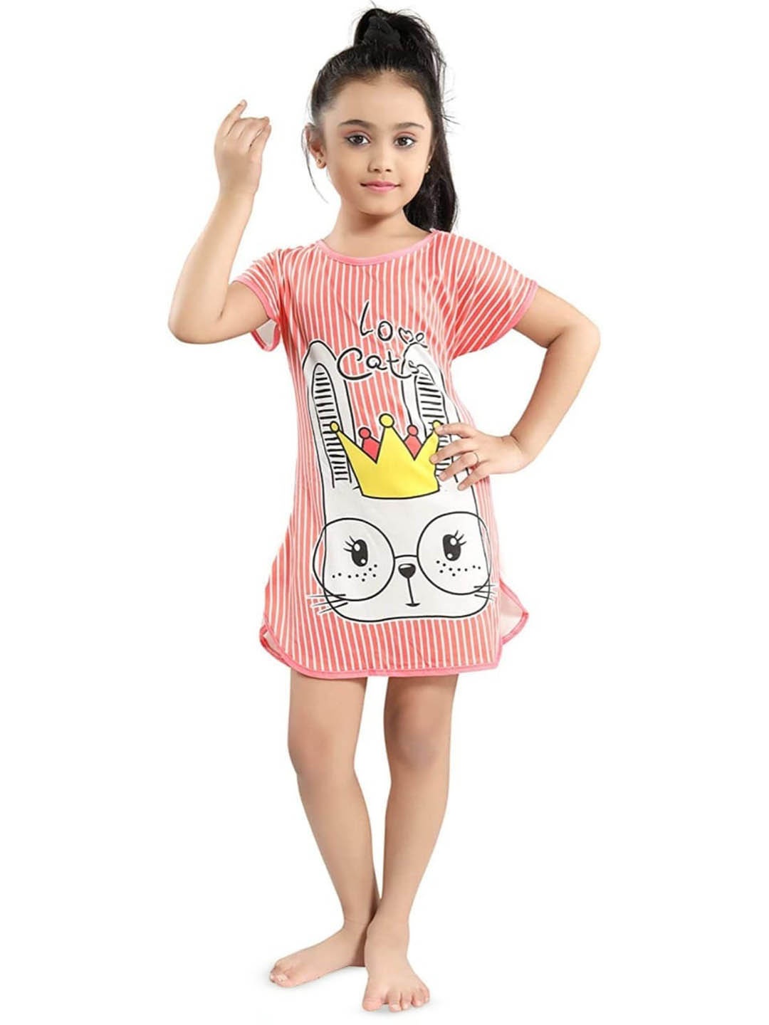 

BAESD Girls Graphic Print Round Neck Cotton A-Line Dress, Peach