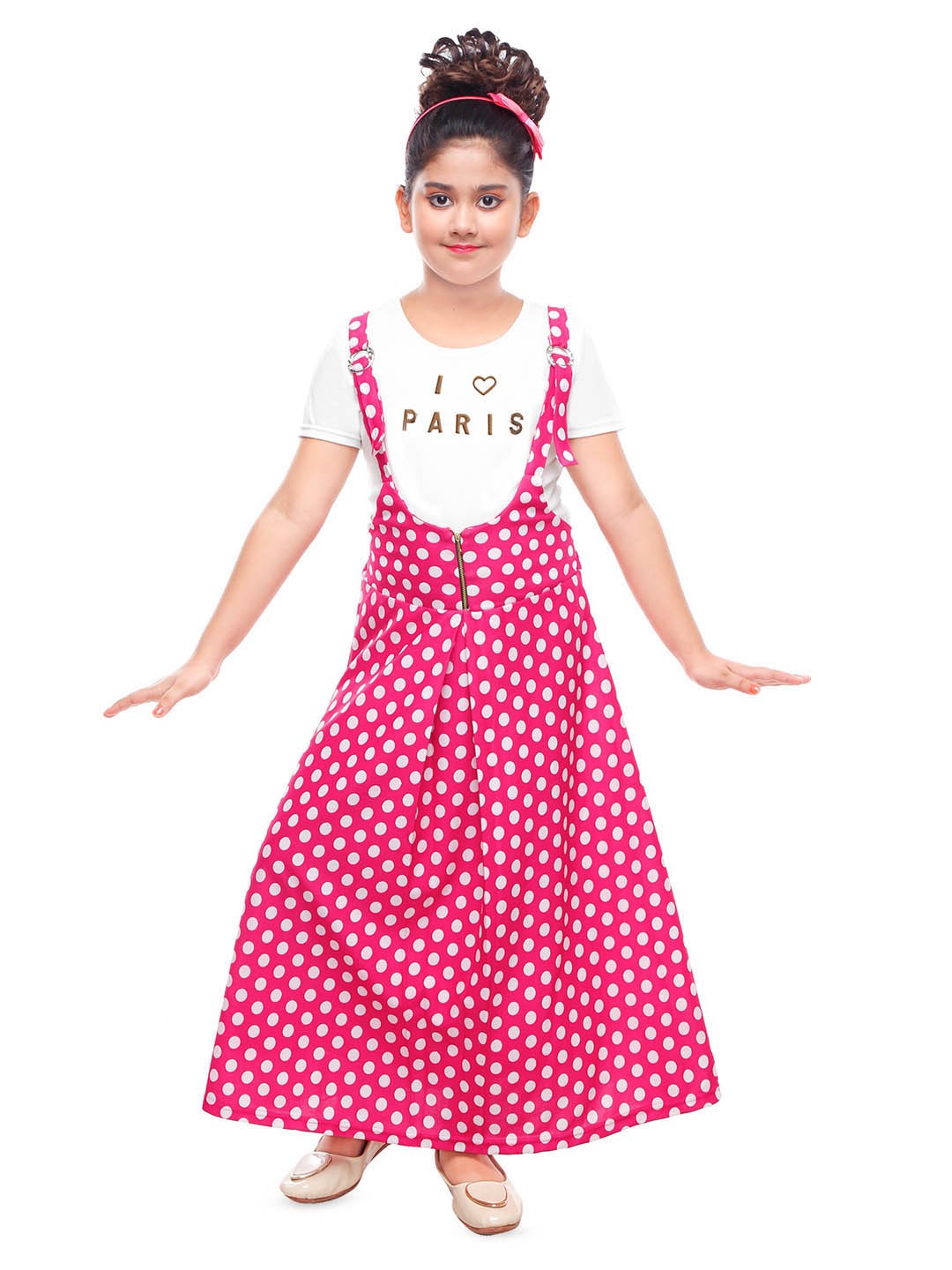 

BAESD Girls Polka Dot Print Round Neck A-Line Maxi Dress, Pink