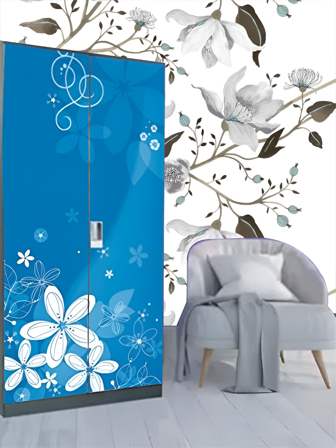 

KSHIRSA Grey & White Floral Printed Self-Adhesive Removable Wallpaper