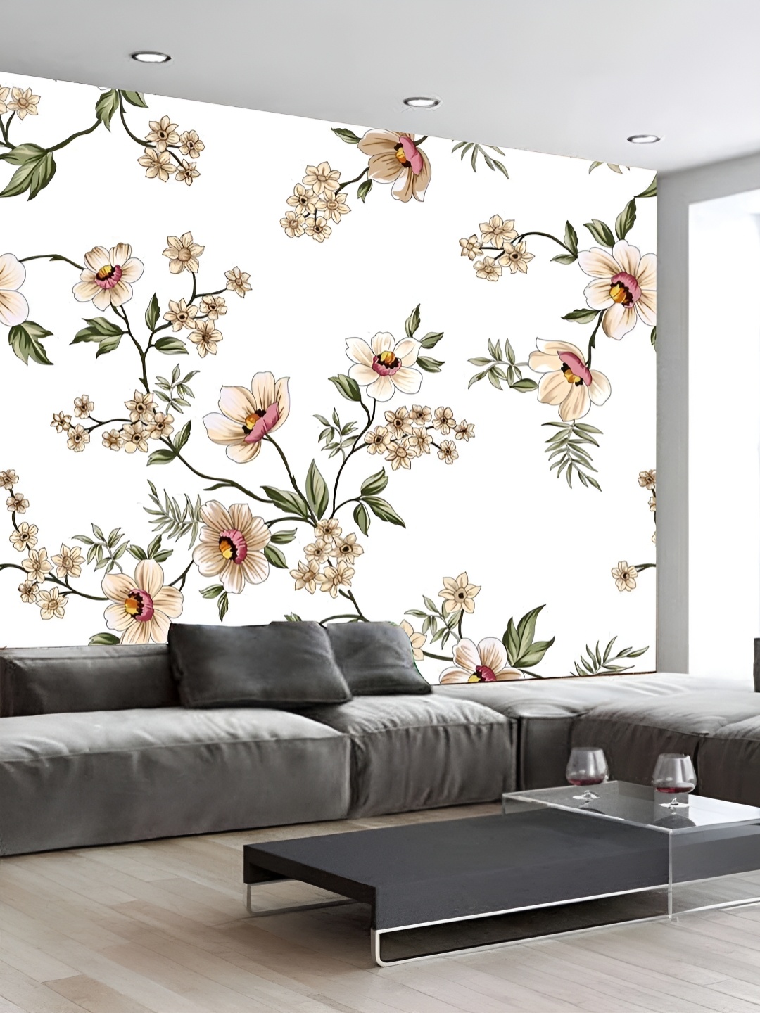 

KSHIRSA Beige & White Floral Printed Self-Adhesive Removable Wallpaper