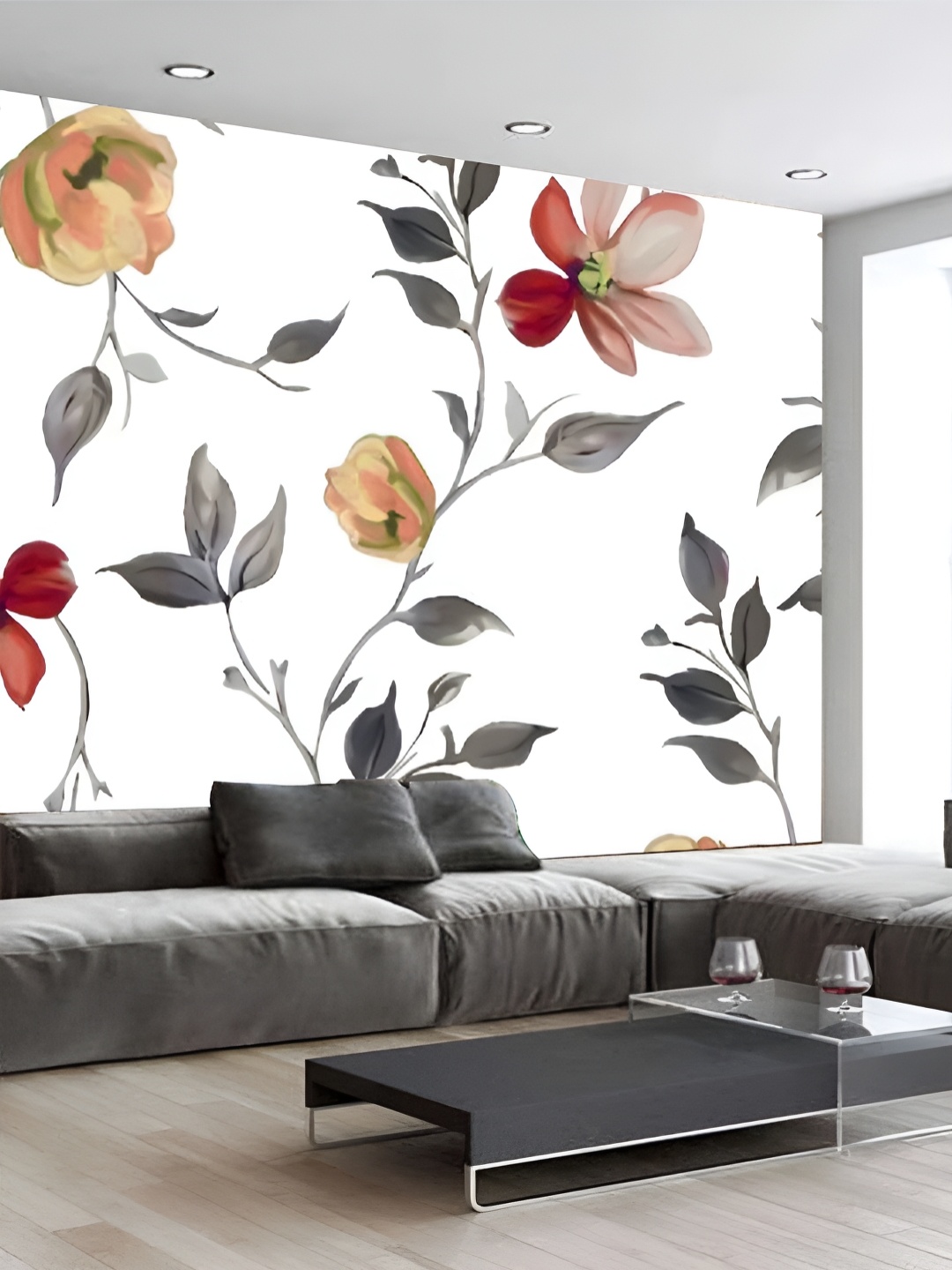 

KSHIRSA Grey & White Floral Printed Self-Adhesive Removable Wallpaper