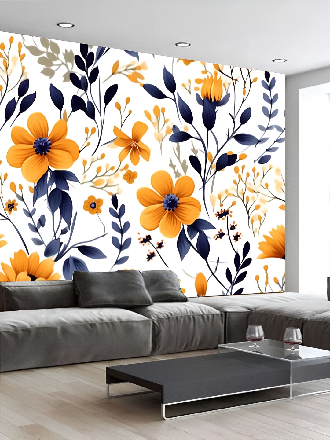 

KSHIRSA Yellow & White Floral Printed Self-Adhesive Removable Wallpaper