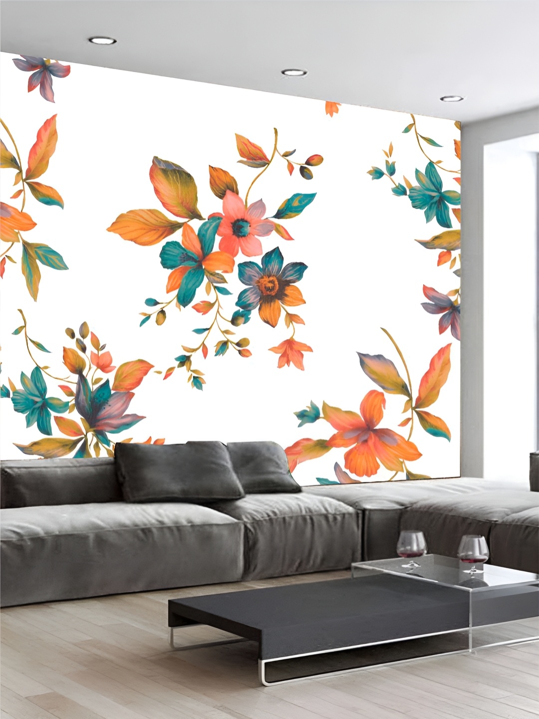 

KSHIRSA Teal Blue & White Floral Printed Self-Adhesive Removable Wallpaper