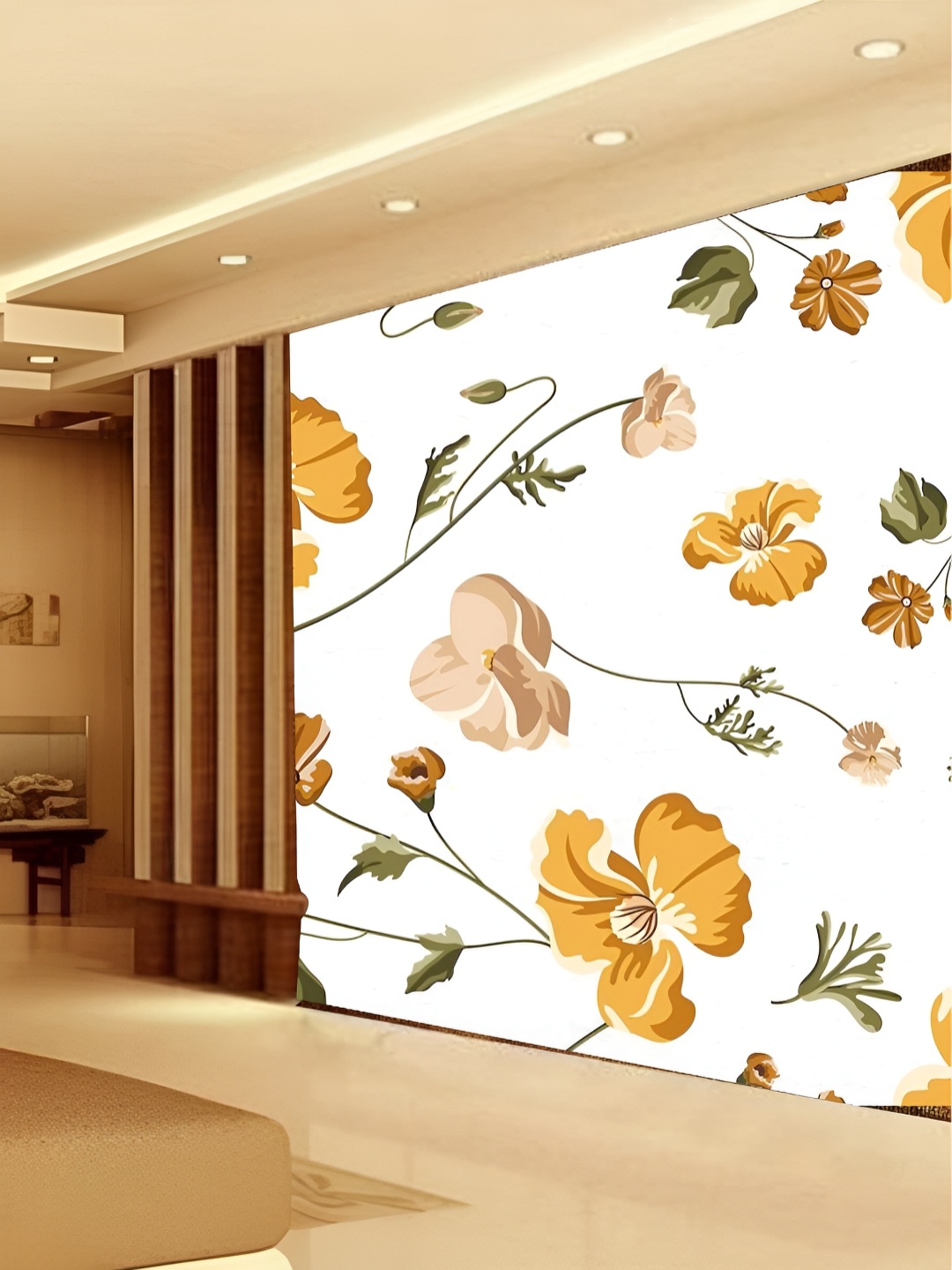 

KSHIRSA Yellow & White Floral Printed Self-Adhesive Removable Wallpaper