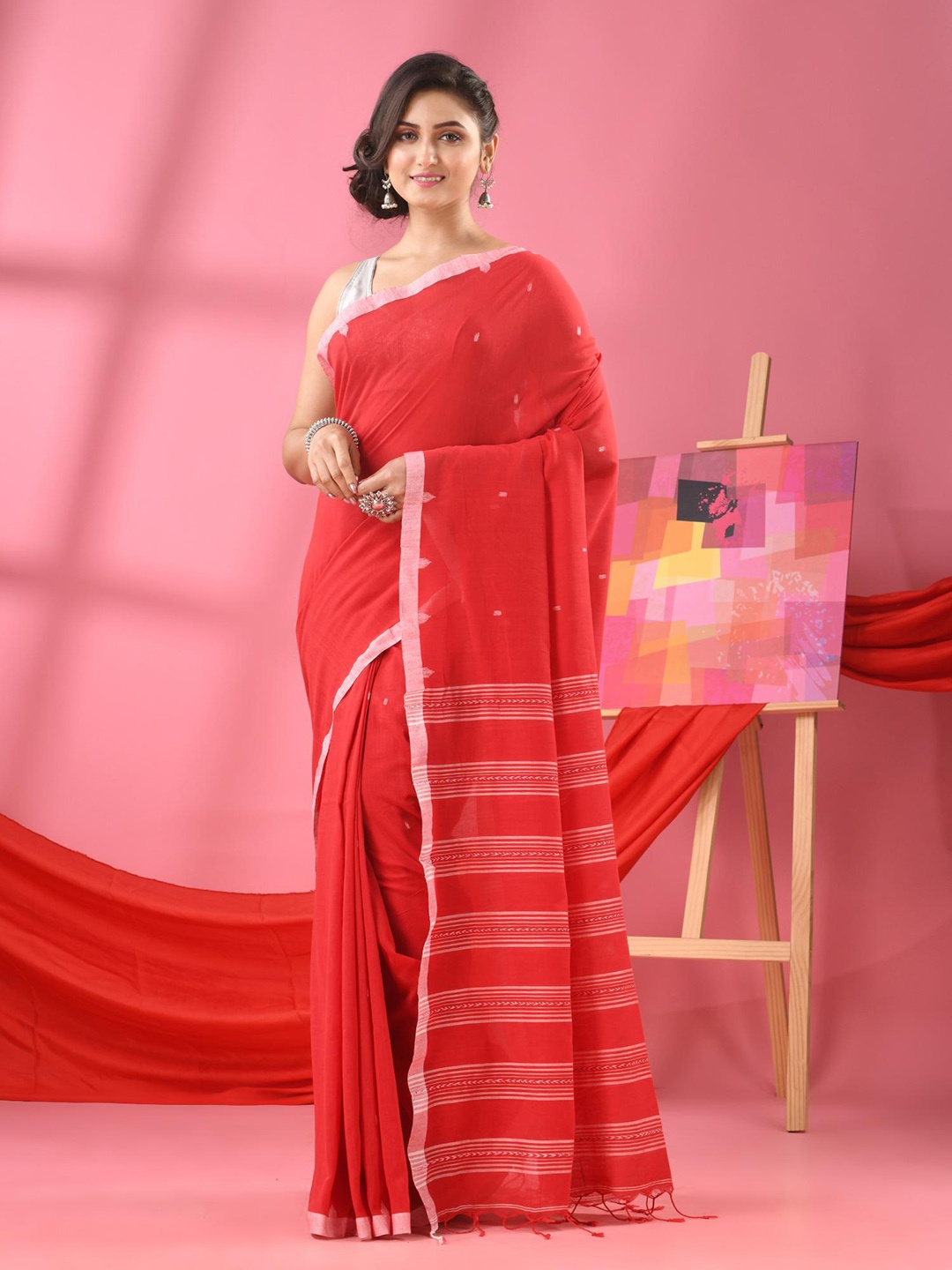 

Angoshobha Woven Design Pure Cotton Saree, Red