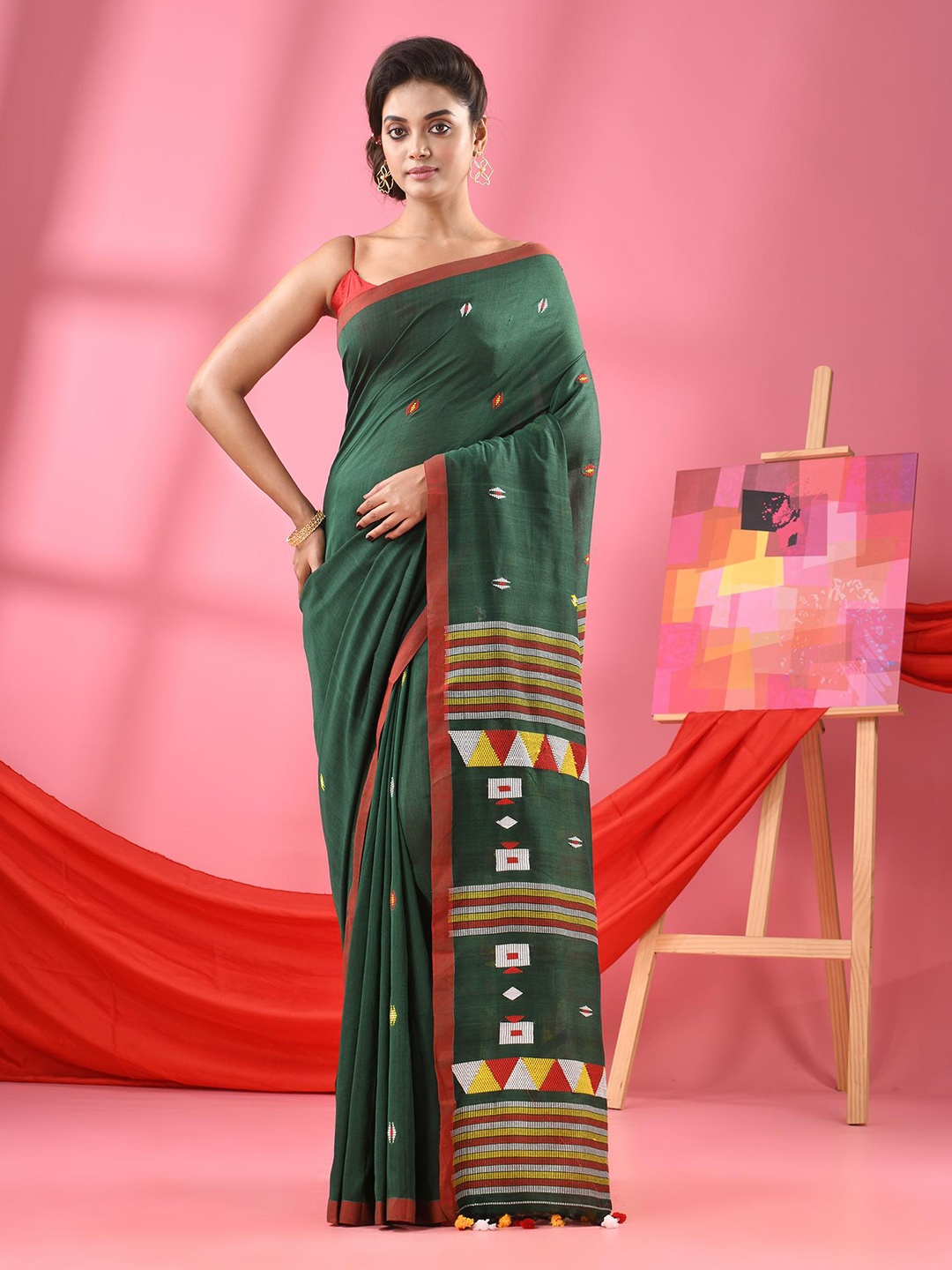 

Angoshobha Woven Design Pure Cotton Saree, Green