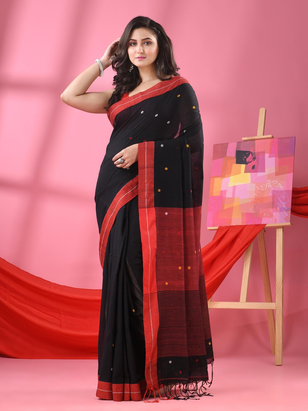 

Angoshobha Woven Design Pure Cotton Saree, Black