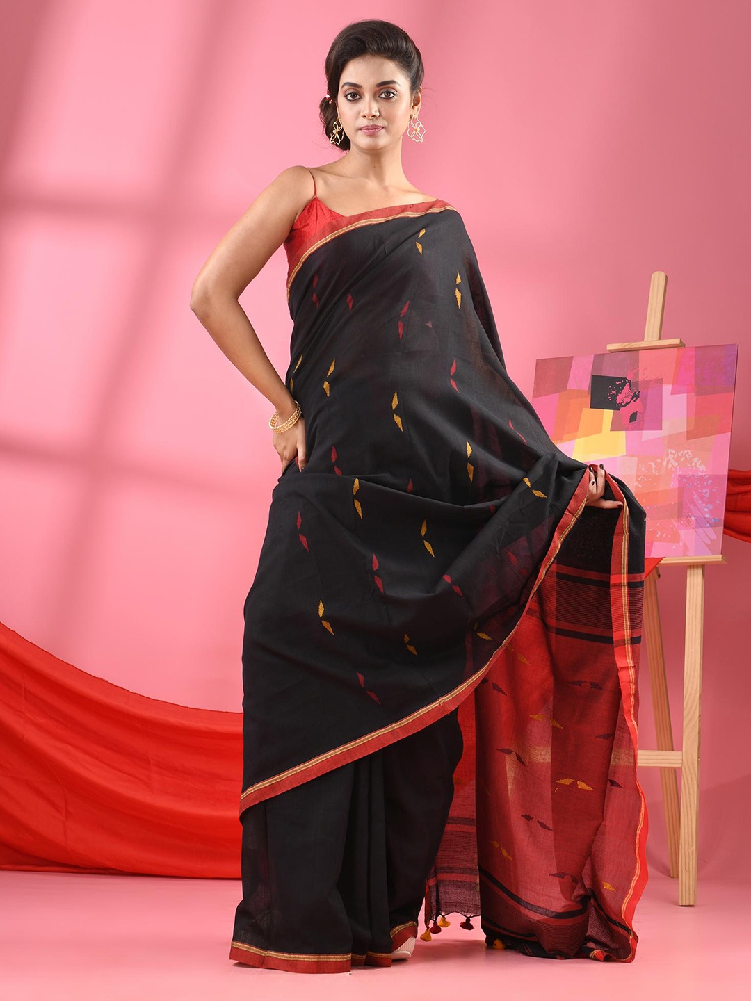 

Angoshobha Woven Design Pure Cotton Saree, Black
