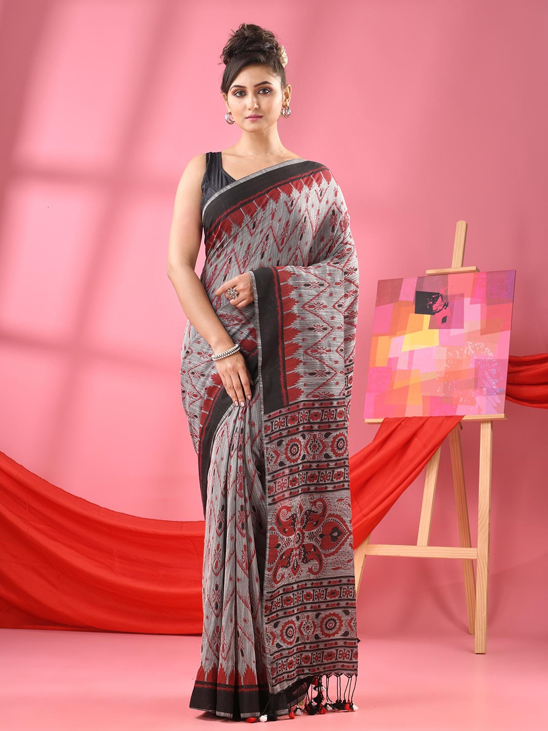 

Angoshobha Geometric Woven Design Saree, Beige
